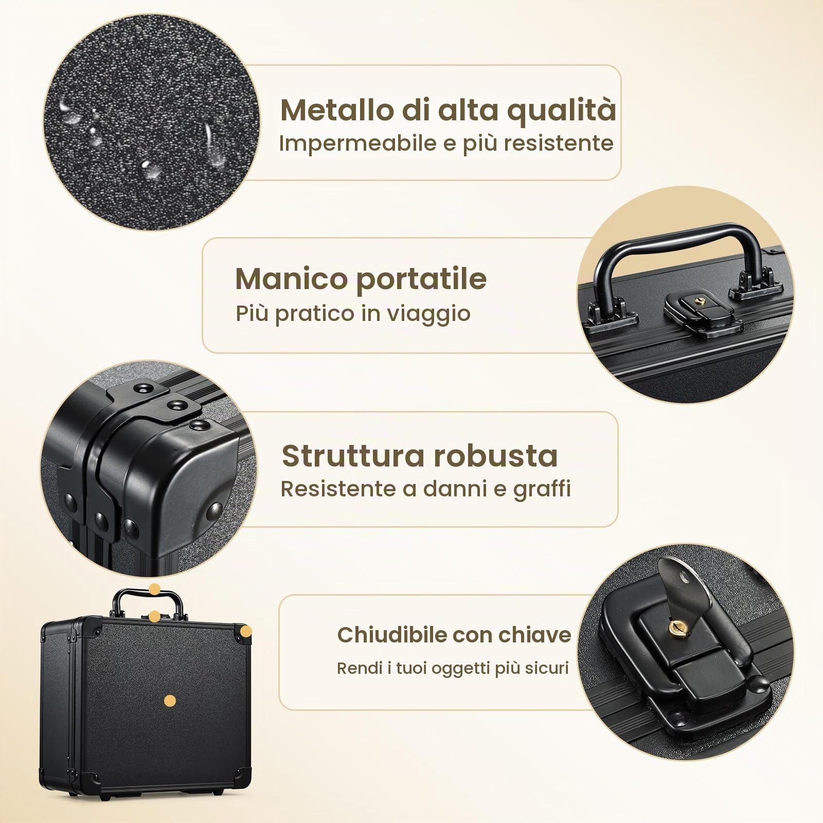 Valigetta Trucchi Professionale con Specchio LED Magnetico Illuminato a 3 Colori Beauty Case Portatile Nero con Serratura Scomparti e Portapennelli Ideale anche come Valigia per Trucchi, Nero