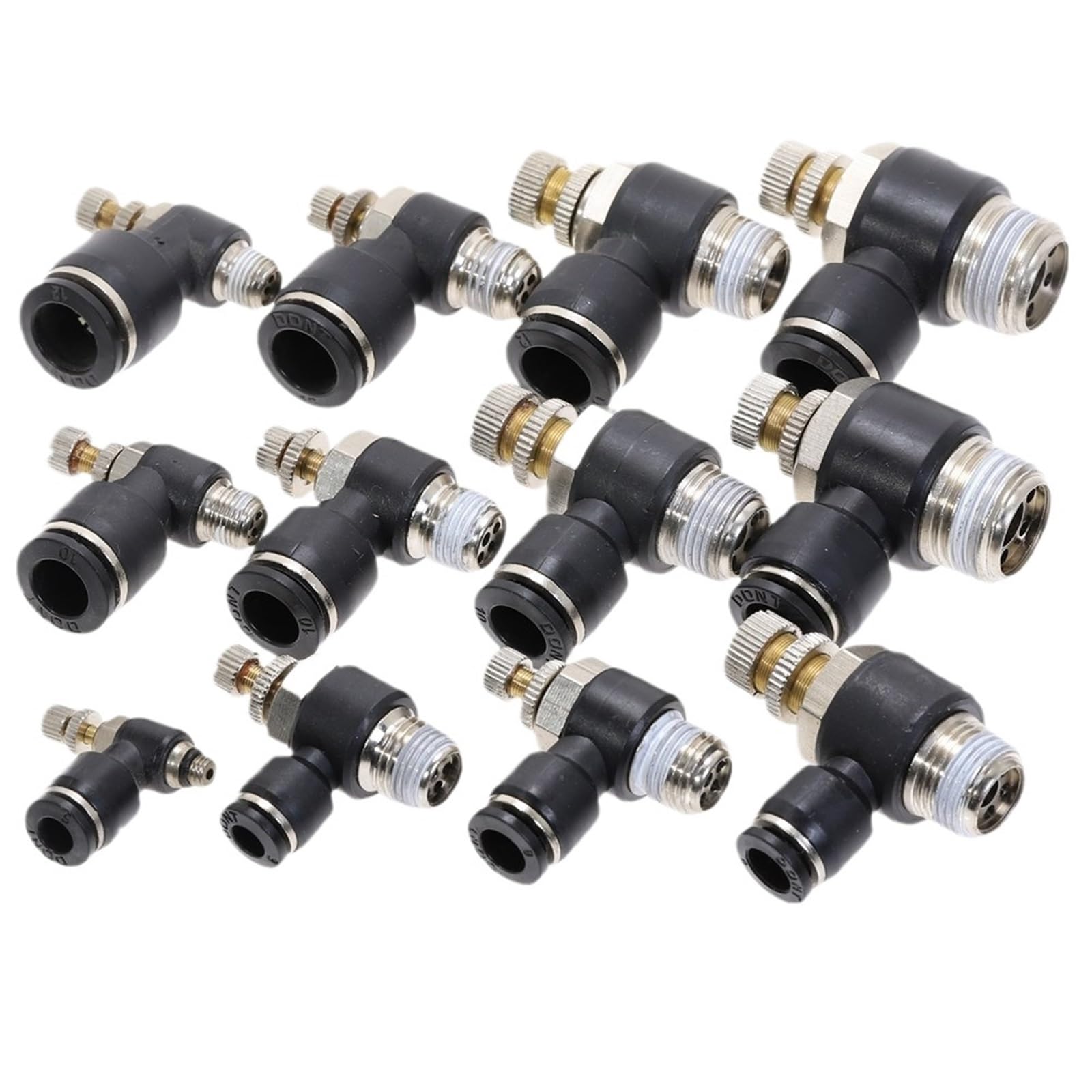 1 pz. Raccordo a gomito a pressione nero, controllo della velocità del flusso, connettore pneumatico for tubo flessibile, raccordi for aria M5" 1/8" 1/4" 3/8" 1/2"(6mm OD Hose,3/8")