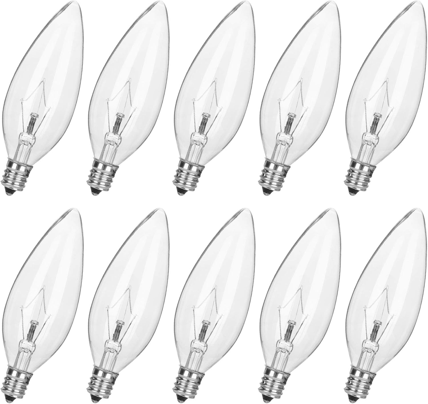 haraqi 10 Pack 25W 120V E12 Base B10 CTC Incandescent Clear Light Bulbs,Transparent Candle Light Bulbs for Chandeliers, Ceiling Fan Lights, Pendants, Fireplace
