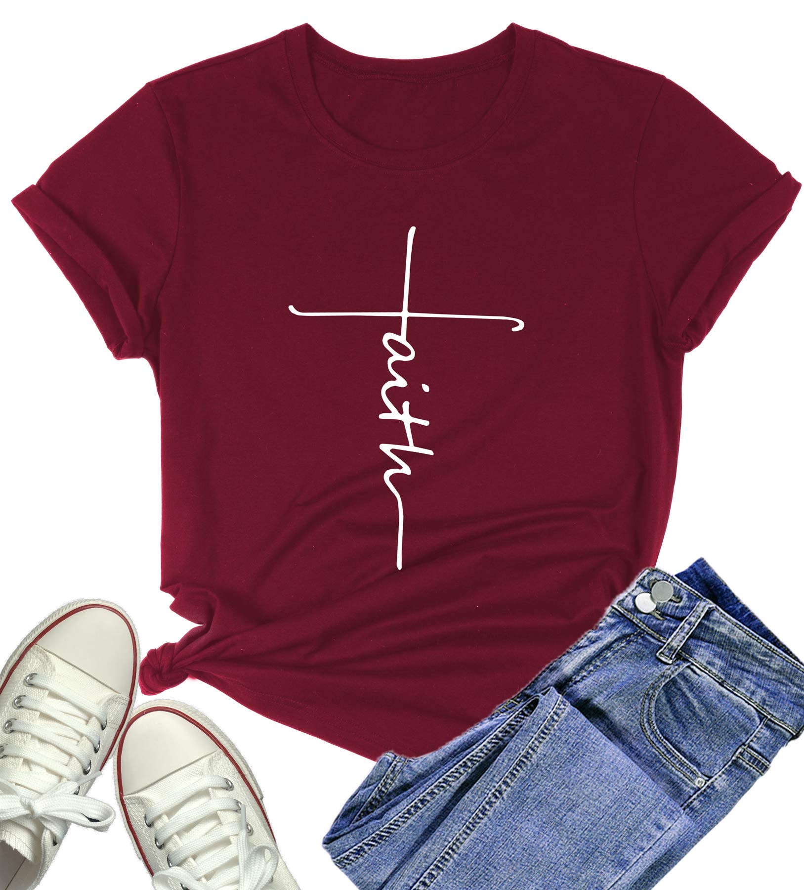 DANVOUY Women's V-Neck Summer Casual Letters Printed Short Sleeves Graphic T-Shirt