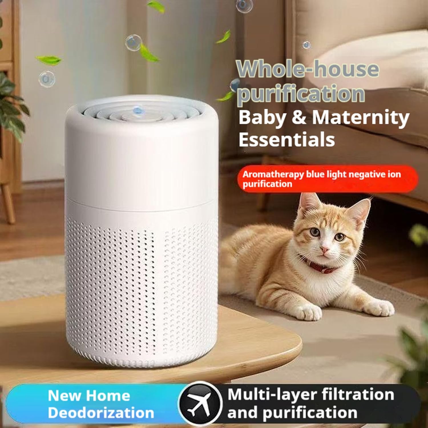 Filter Portable Purifier for home with USB Type C Cable,portabilitysmall air purifier,3-Stage Filtration System and Quiet Air Cleaner With Night Light,for Smokers Pollen Pets Dust Office,Aromatherapy - Image 4