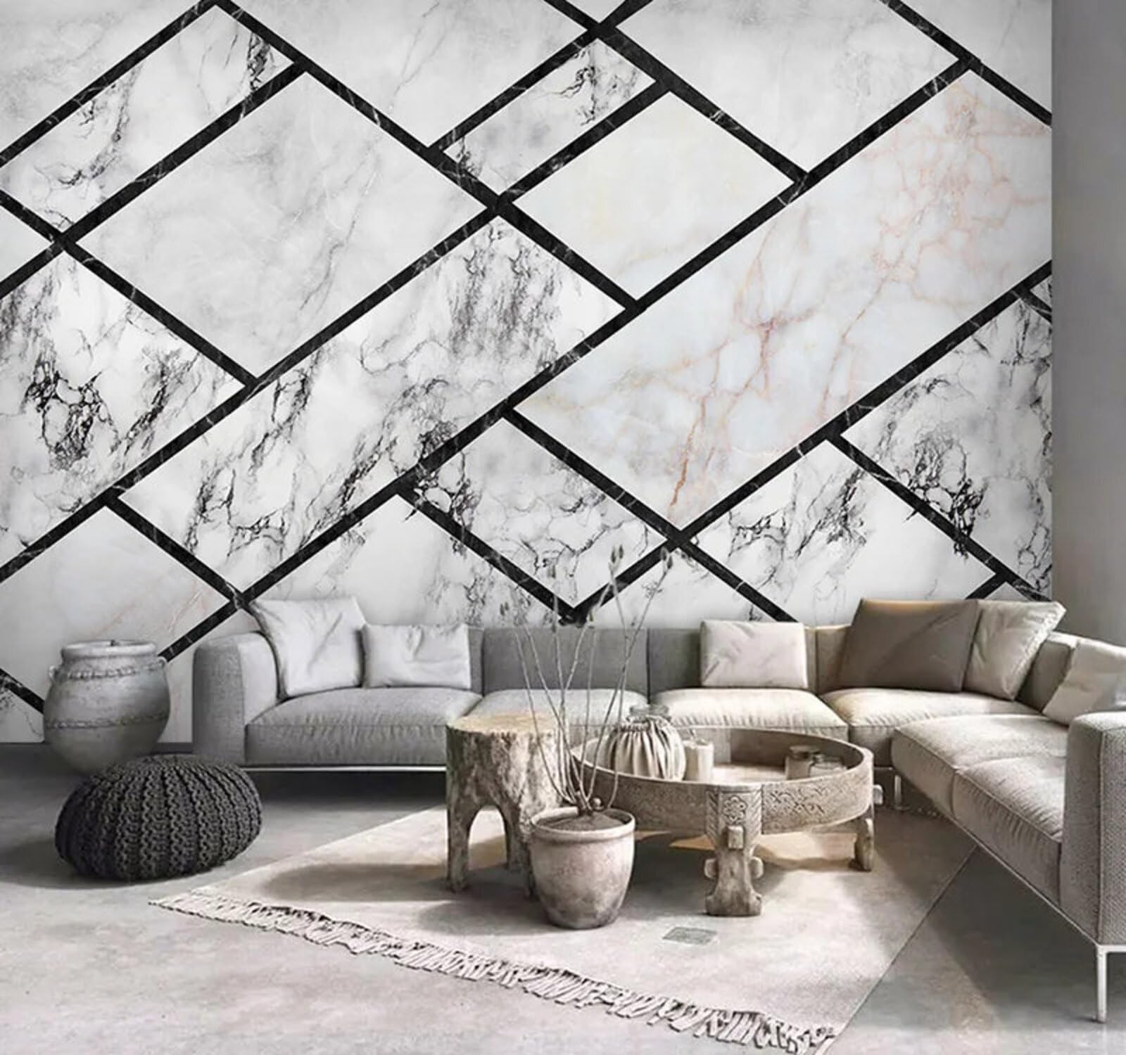Astratto Bianco E Nero Geometrico Linee Effetto Marmo Moderna Carta Da Parati 3D Seta Pregiata Testurizzata Ideale Per La Camera Letto Del Soggiorno-200cm×140cm