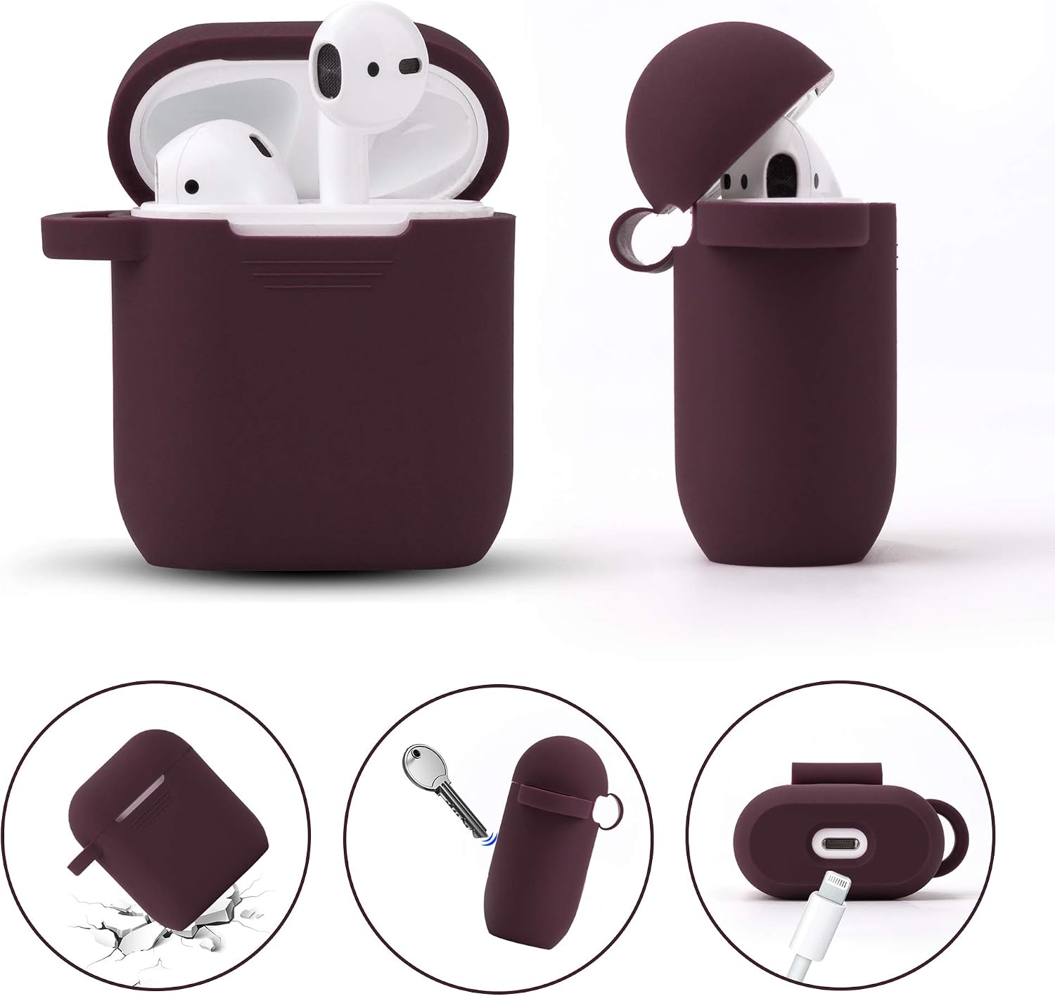 Filoto Case for Airpods, Filoto Airpod Case Cover for Apple Airpods 2&1 Charging Case, Cute AirPods Silicone Soft Case Accessories Keychain/Skin/Pompom/Strap (Burgundy+Rose Gold)