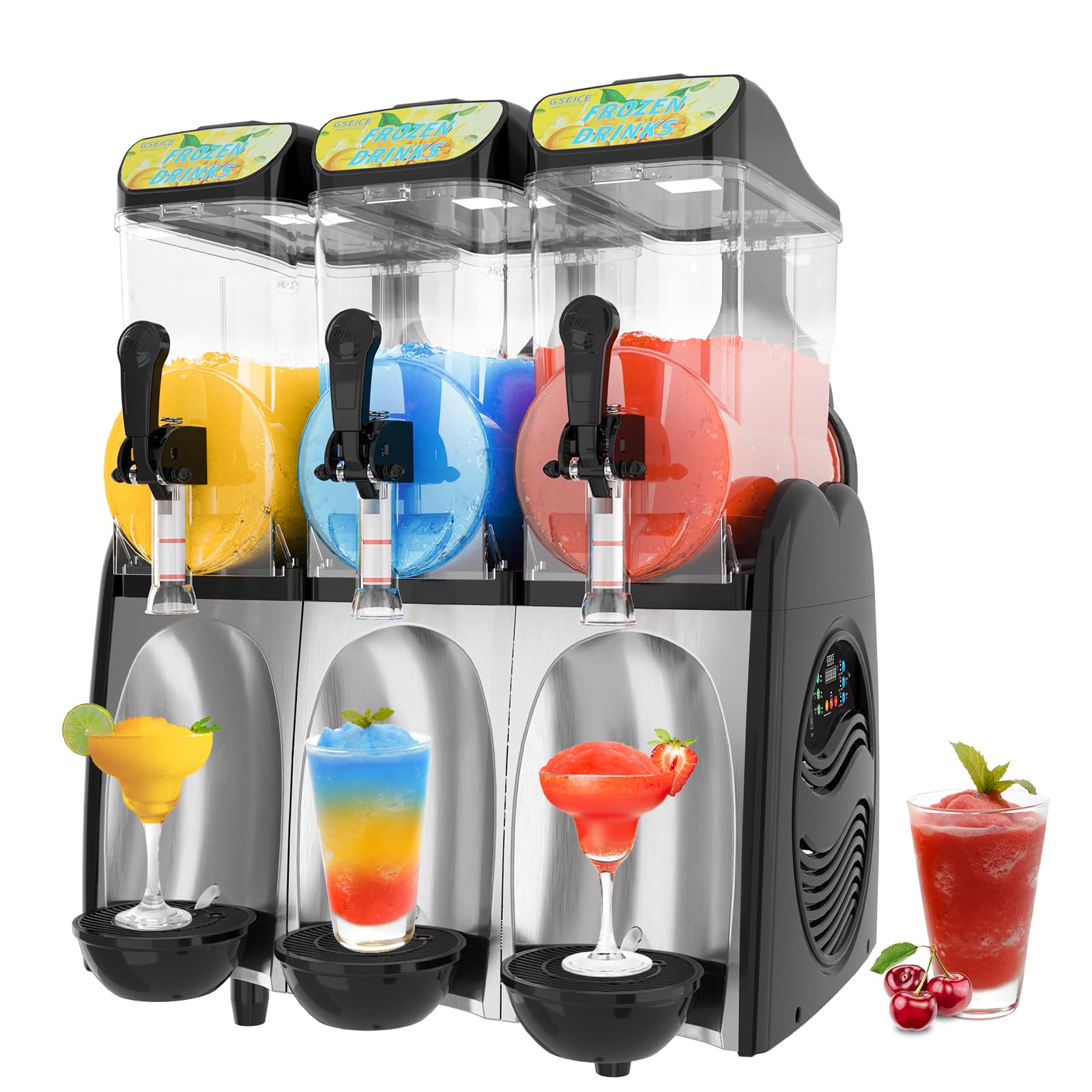 GSE Macchina Granite Commerciale, 3 X 12 L Machine a Granita, Machine a Cocktail, Granitore Sorbettiera Macchina, Macchina Slushie per Bevande Surgelate a Ristorante, Bar, Supermercati, Caffetterie