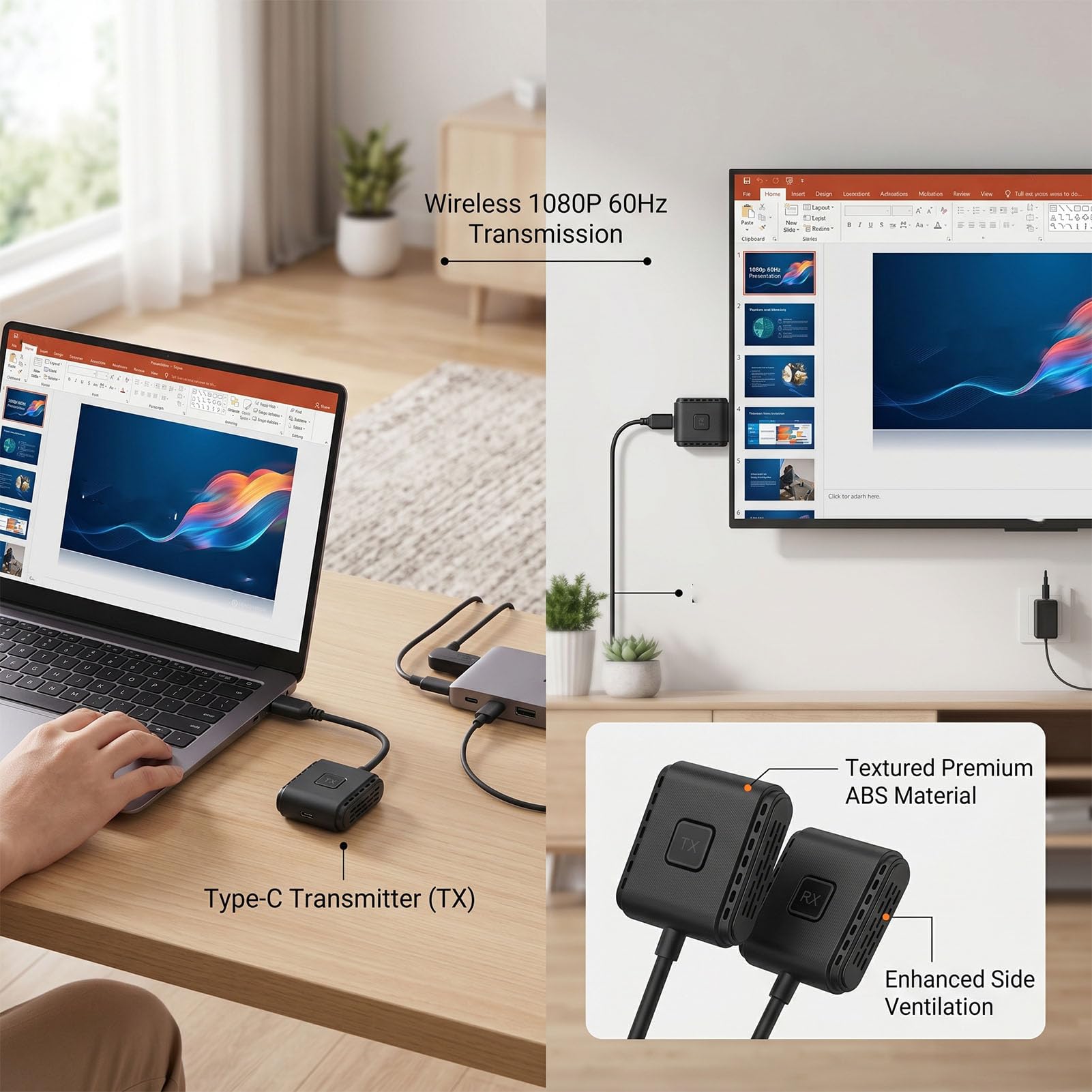 XUMIUZIY Trasmettitore e Ricevitore HDMI Wireless USB C 1080P, 165FT/50M