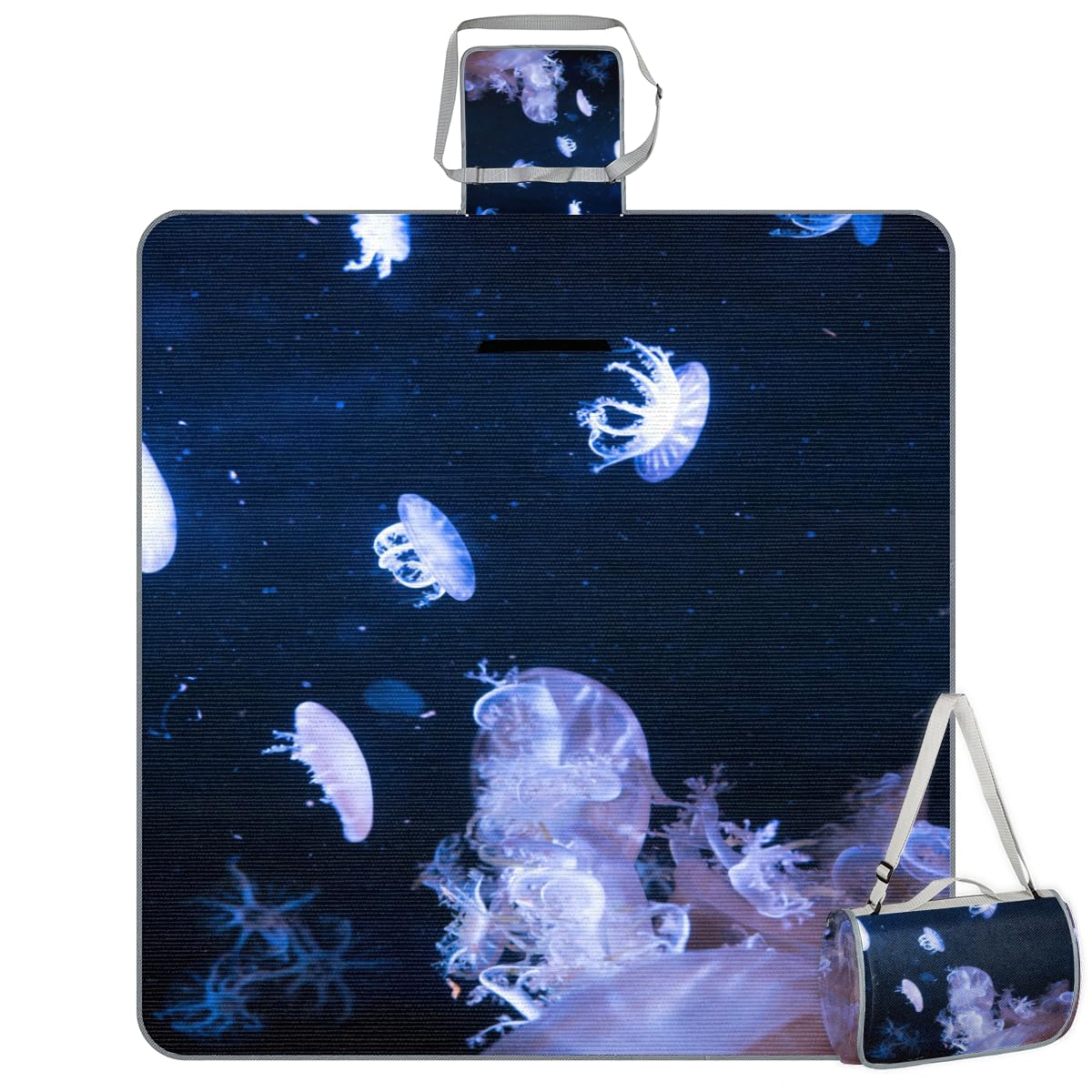 Shimoshe Picnic Blankets 57”x 59”, Jelly Fish Floating Waterproof Sandproof Picnic Mat Lightweight Foldable Beach Blanket for Camping Park Grass Beach Outdoor Blanket