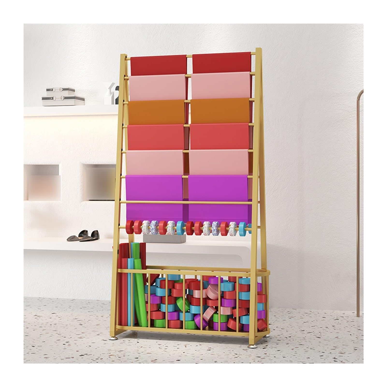 Organizadores Bufandas, Bastidores De Corbatas, Estante Organizador De Cinta Artesanal, Multiusos Papel De Regalo De Flores Pantalones Manta Chal Almacenaje Estante ( Color : Gold , Size : 31.5x19.69x