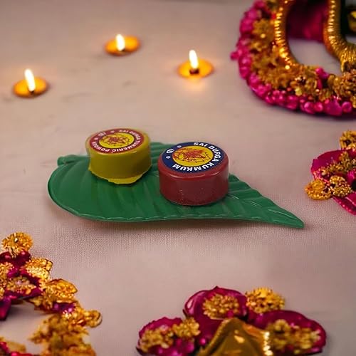 Miniatura 4 de LOVENSPIRE Haldi Kumkum - Juego de hojas de cúrcuma Combo Sindoor Dabbi Pooja Artículo para boda india, Thamboolam, inauguración de la casa,