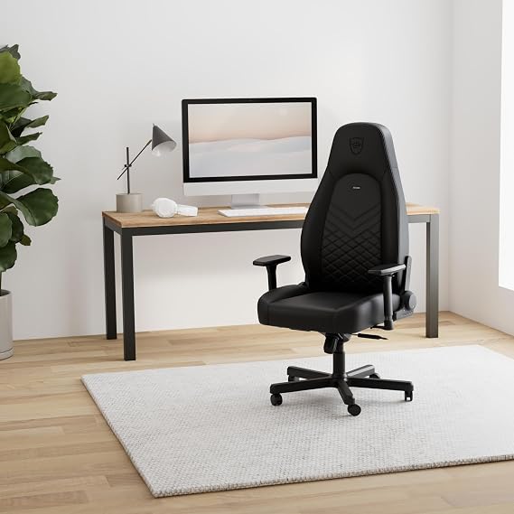 noblechairs ICON Gaming Chair and Office Chair with Lumbar Support, PU Faux Leather, Black | Ergonomic PC gaming chair for adults, office chair, integrated lumbar, 4D armrests, rocking