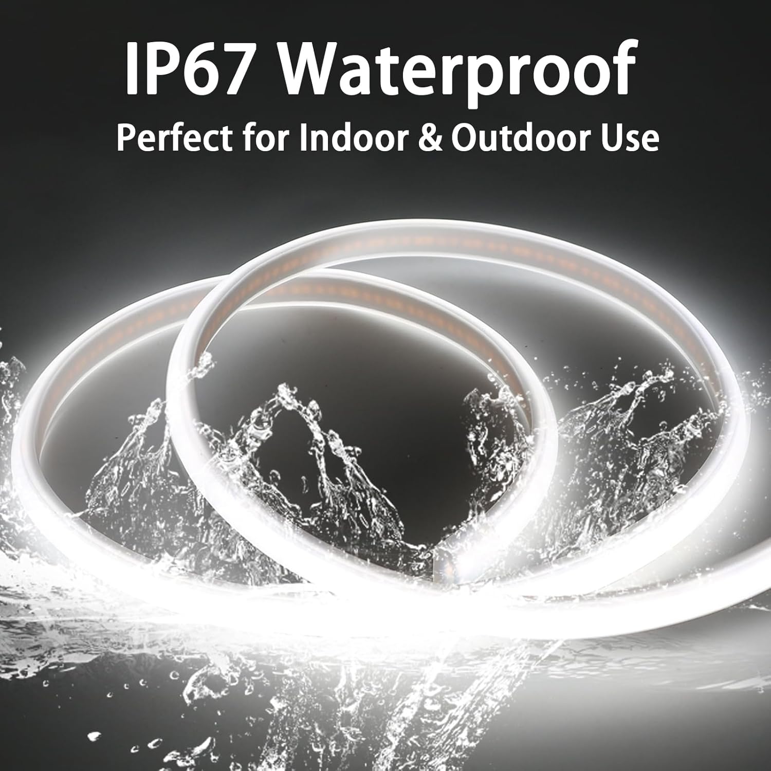 COB LED Strip Lights 9.84 Foot Waterproof Outdoor LED Lights IP67 110V Light Stip Cuttable 320LEDs/m 6000K Cold White with US Plug Indoor Rope Lights for Bedroom Kitchen Under Cabinet