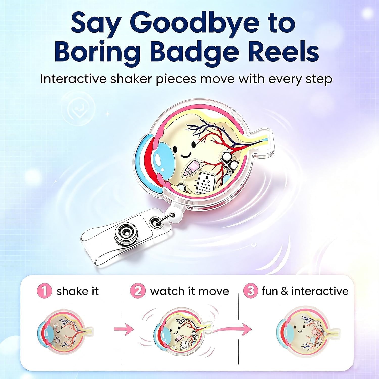 Cute Eye Anatomy Shaker Badge Reel ID Card Holder with Retractable Clip image 2