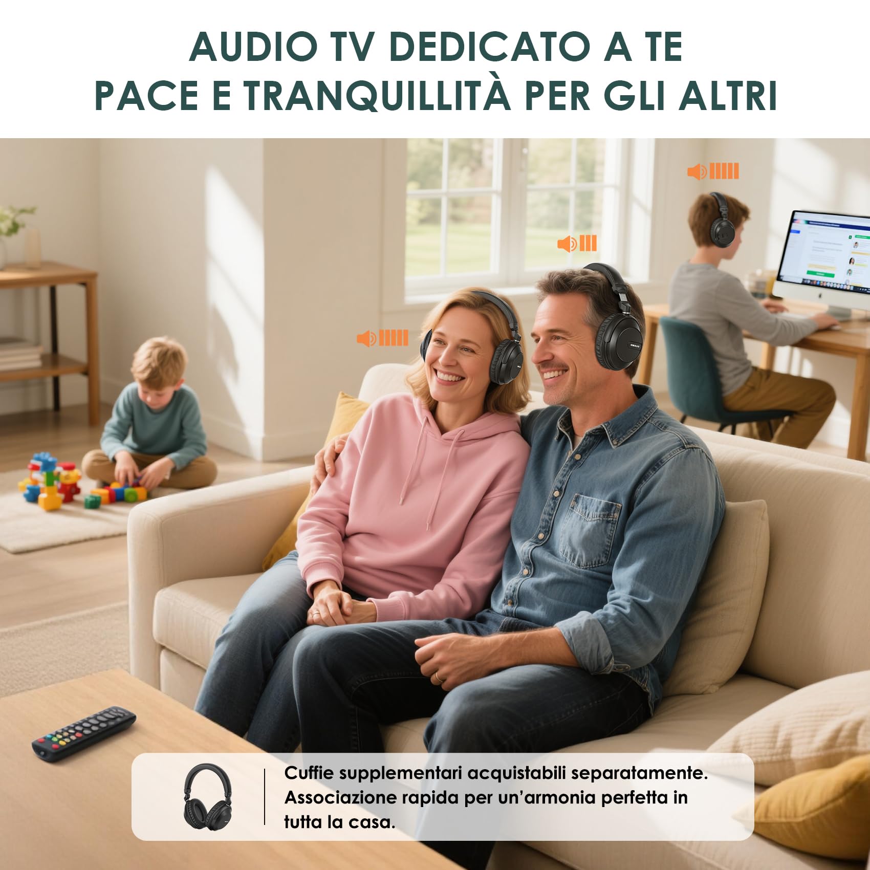 SIMOLIO Cuffie TV Senza Fili per Anziani, Cuffia Wireless Bluetooth | Base di Ricarica, Passaggio Ottico Soundbar, Dialoghi Chiari, Nessun Ritardo, 3 EQ, Controllo Volume, Cuscinetti Sostituibili