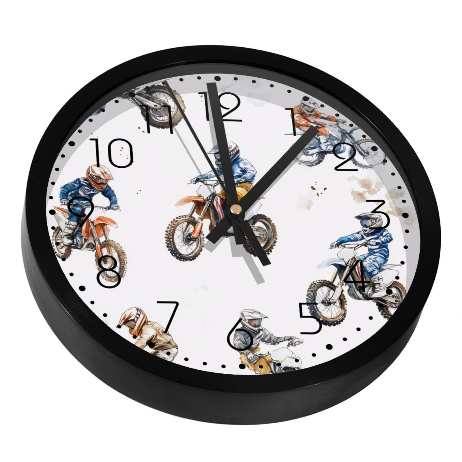 Horloge motocross silencieuse à piles pour chambre de garçon