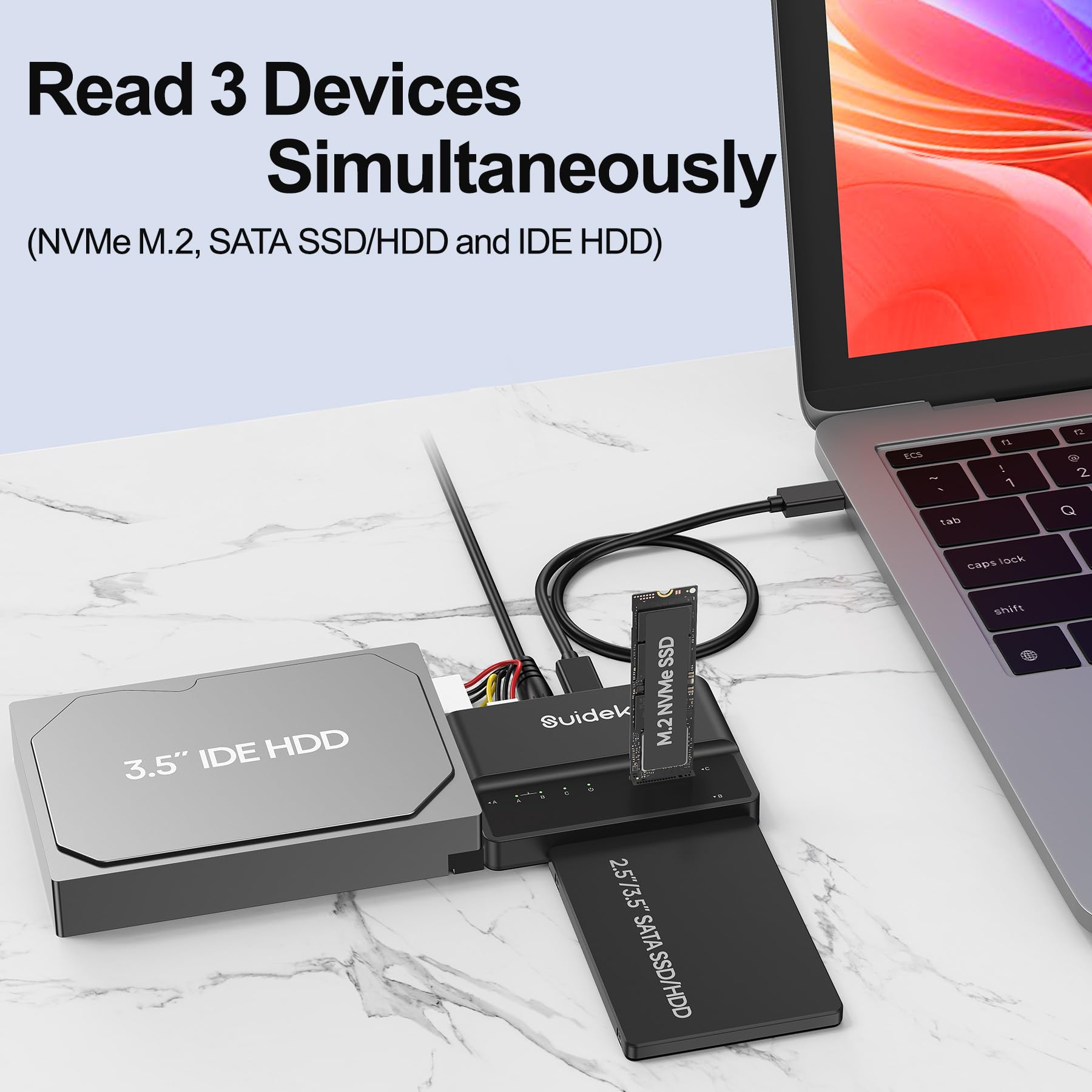 Adaptador NVMe M.2 a SATA, lector de disco duro USB de 10 Gbps, adaptador PCIe NVMe, SATA e IDE, carcasa SSD compatible con llave M y teclas M+B de cualquier tamaño SSD M.2, HDD SATA SSD de 2.5 4