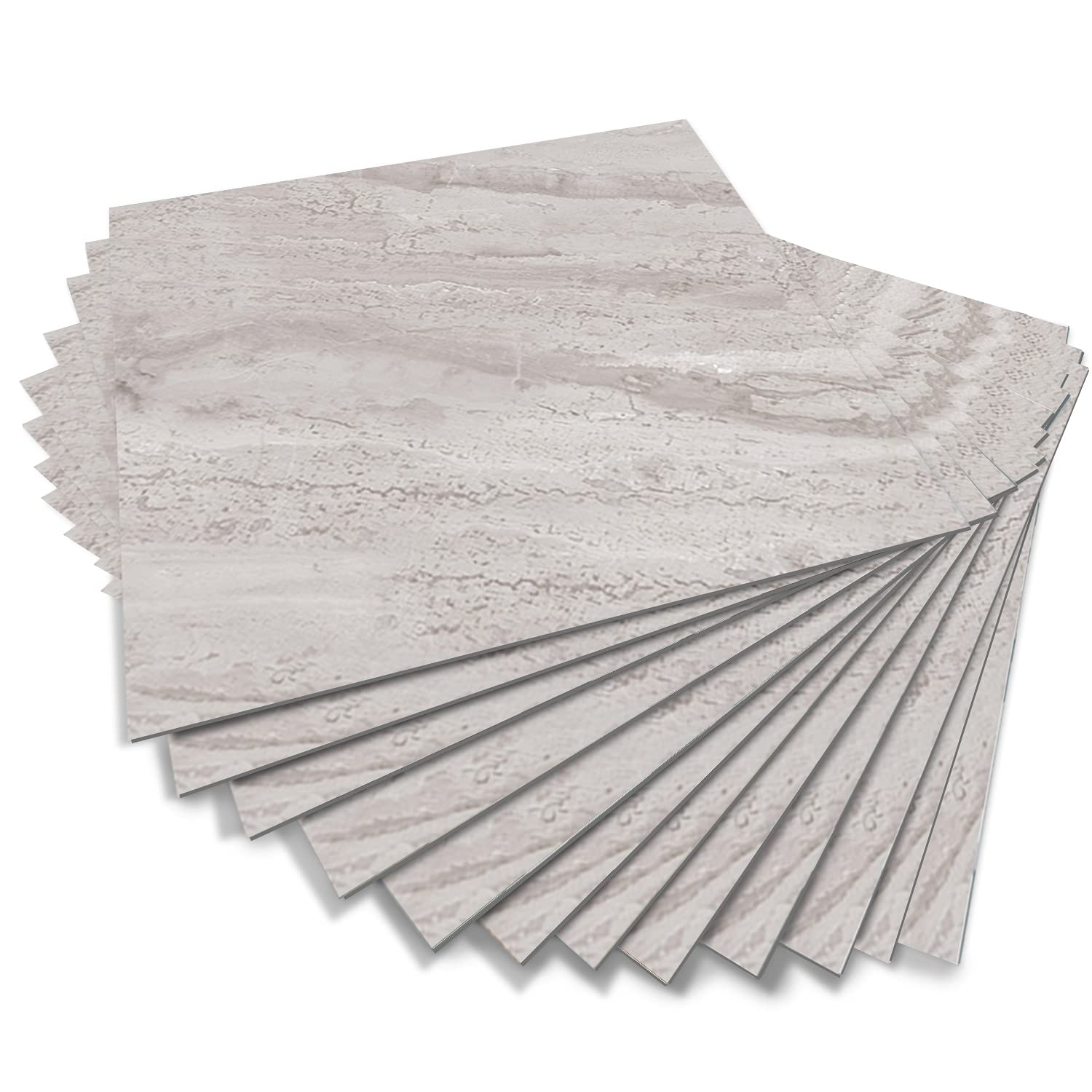 Alwayspon Peel & Stick Floor Tiles, Vinyl Sticky Back Sticker, Non-Slip Marble Effect, 20cmX20cmX12Pcs — image 1
