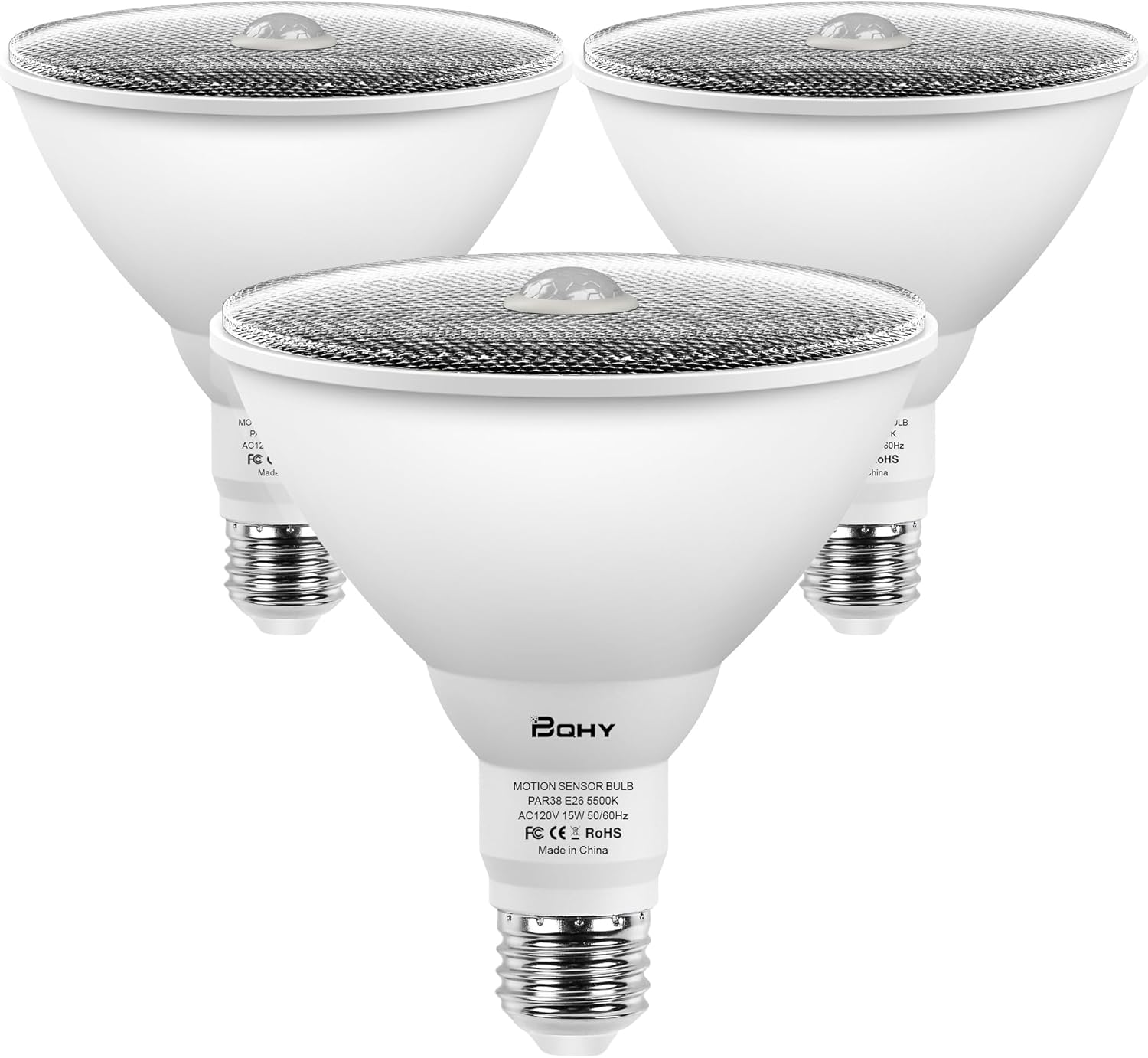 Motion Sensor Light Bulbs, 5500K Daylight Motion Activated Dusk to Dawn Security Light Bulb, 15W(100W Equivalent) E26 PAR38 Security LED Bulb Outdoor/Indoor, 3 Pack