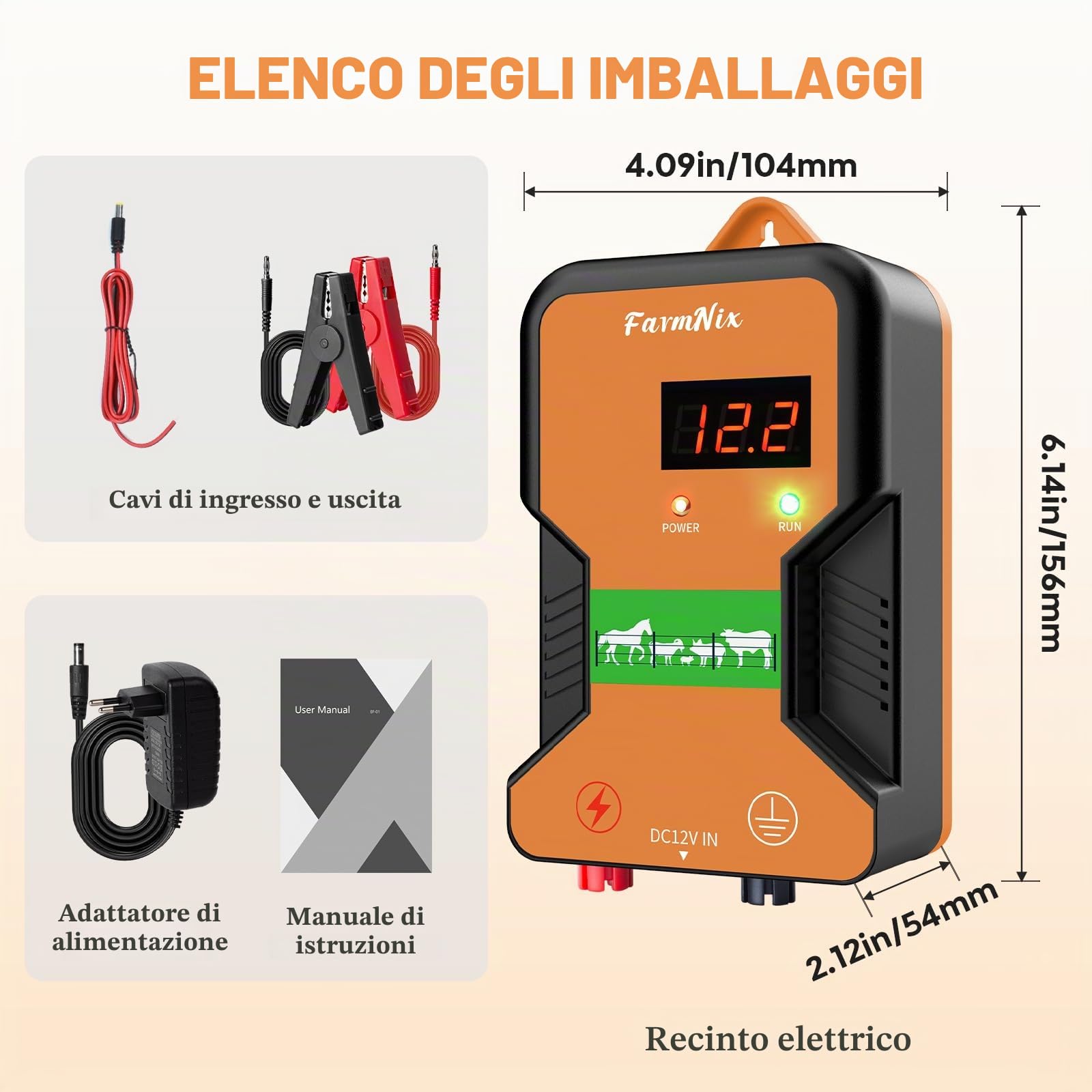 15KM Recinzione elettrica per animali,2J Recinto Elettrico con LED Display per Galline Pecore maiali Volpi Mucche,Elettrificatore per azienda agricola pascolo giardino (Arancione)