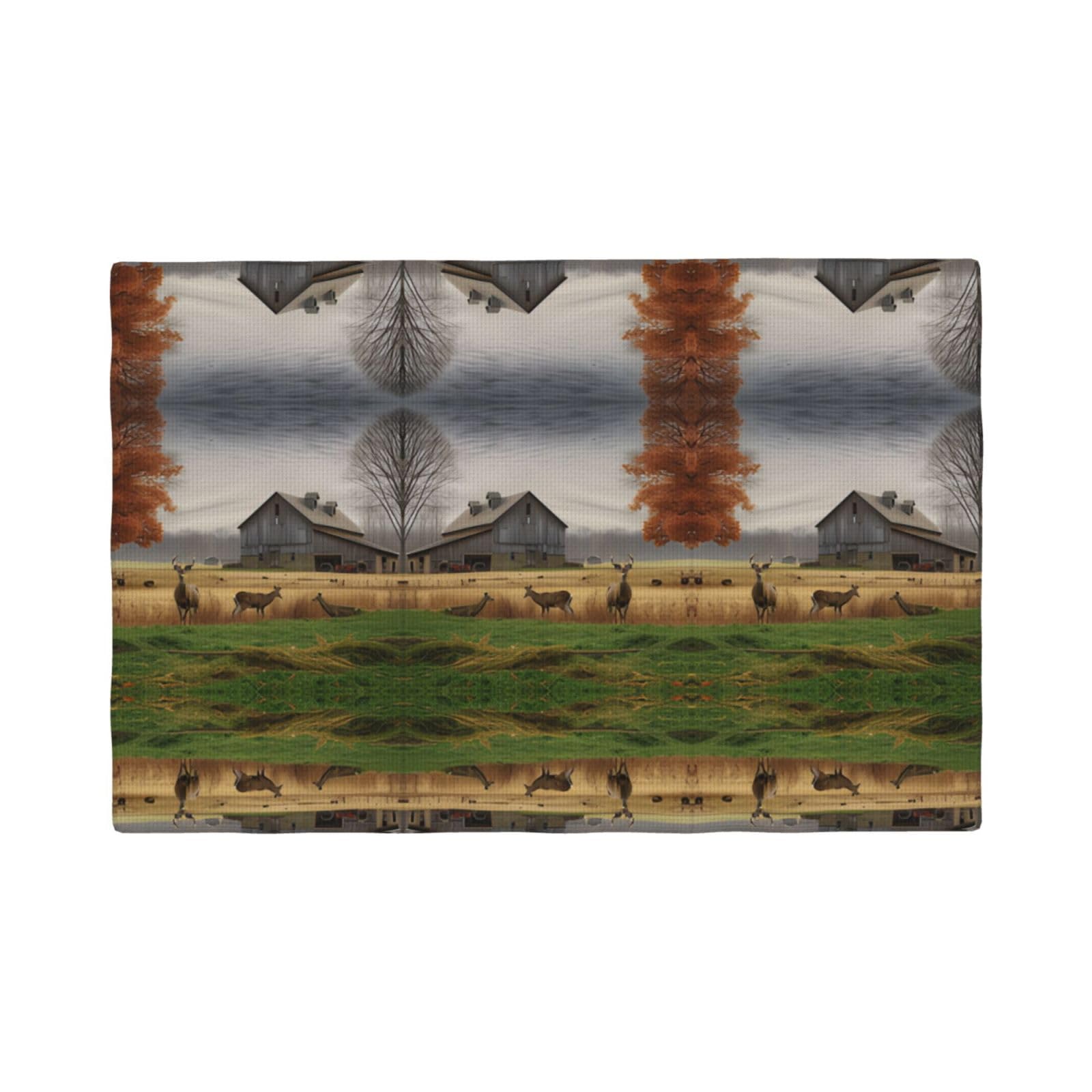 Farm with Deer Imitation Linen Placemat â€“ Elegant Double-Sided Printed Table Mat for Home, Dining, Weddings