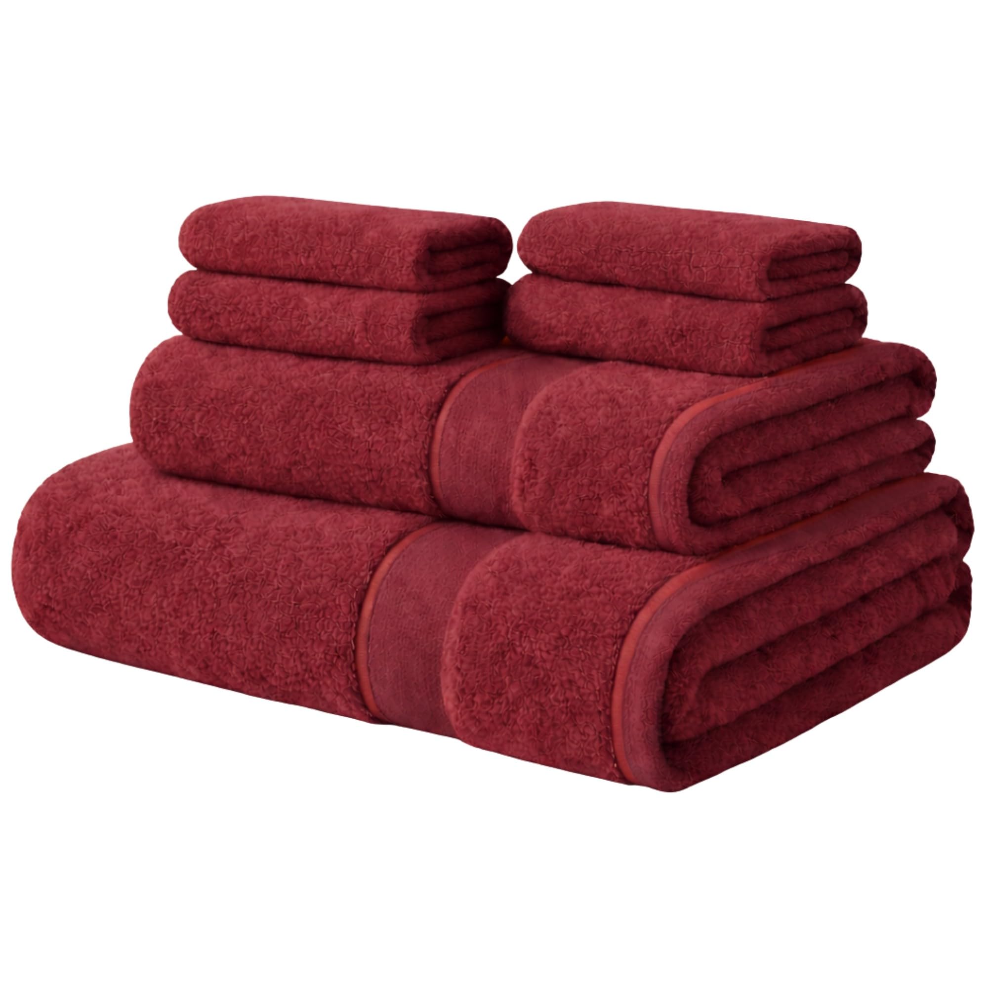 ATEN Homeware Egyptian Cotton Bath Towel Set - 6 Piece Set with 1 Large Bath Towel, 1 Hand Towel and 4 Face Towels - Ultra Soft & Highly Absorbent, OEKO-TEX Certified, Made in Egypt (Cranberry)
