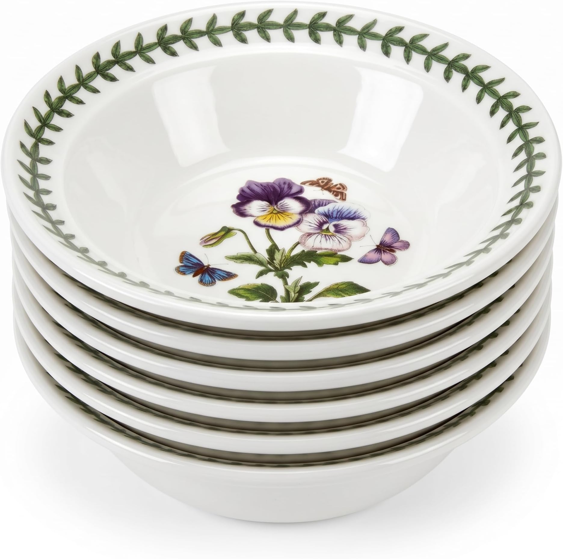 Portmeirion Botanic Garden Oatmeal/Soup Bowls, Set of 6 Assorted Motifs | Botanic Garden Oatmeal Bowl Set, 6-Inch Bowls for Soup, Cereal, Salads & Snacks, Earthenware Construction, Durable Dinnerware