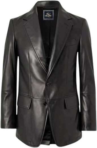 2-Button Premium Leather Blazer for Men - Notched Lapel Casual Coat Style Lambskin Leather Jacket Men