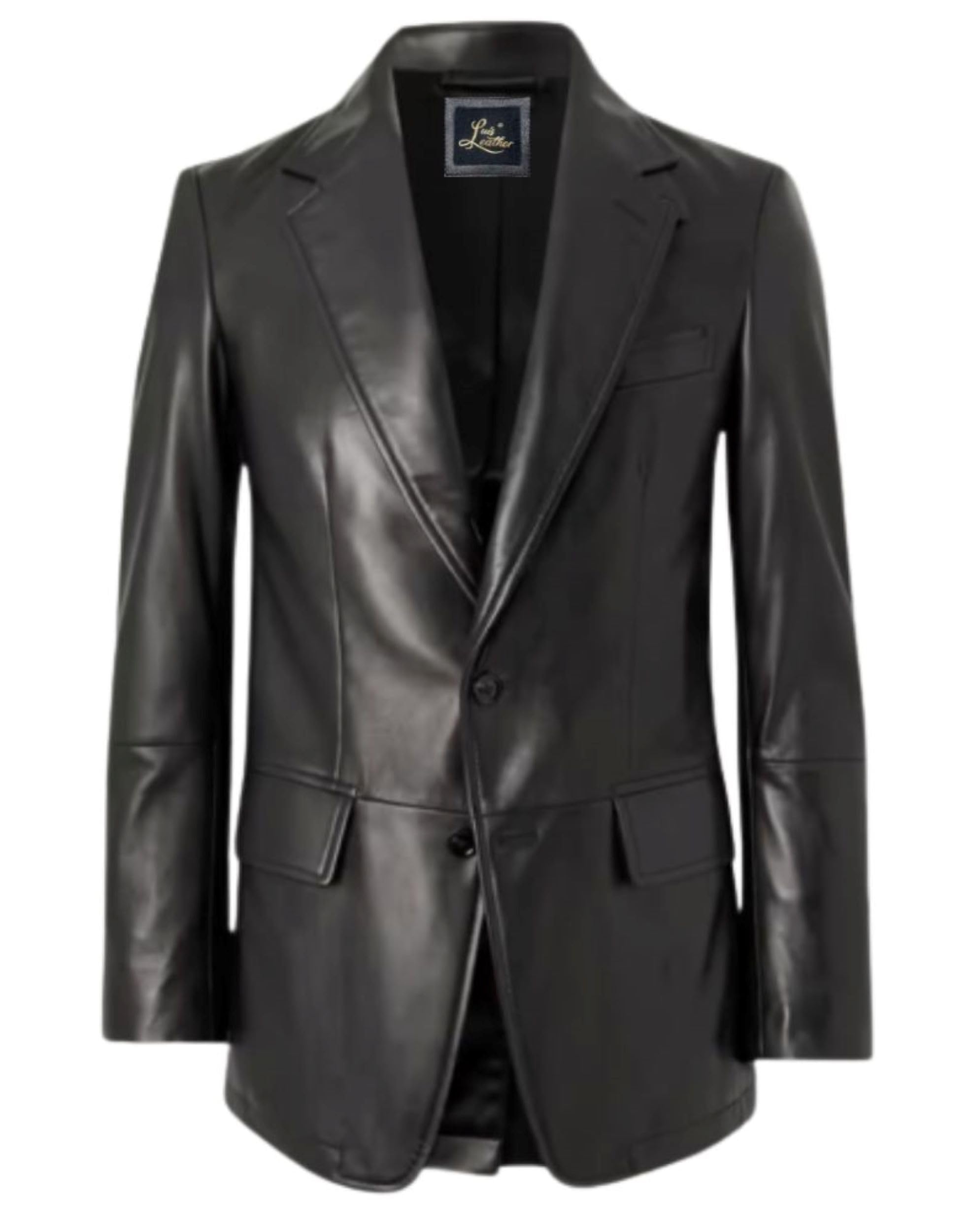 2-Button Premium Leather Blazer for Men - Notched Lapel Casual Coat Style Lambskin Leather Jacket Men