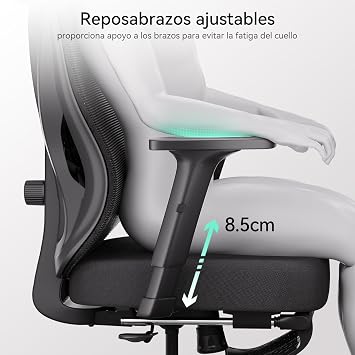 Hbada P5 Silla de Oficina ergonómica con Soporte Lumbar Ajustable, cojín elástico Transpirable, reposabrazos Ajustables y reposacabezas, Reposapiés Integrado, Negro (Aluminium, Negro)