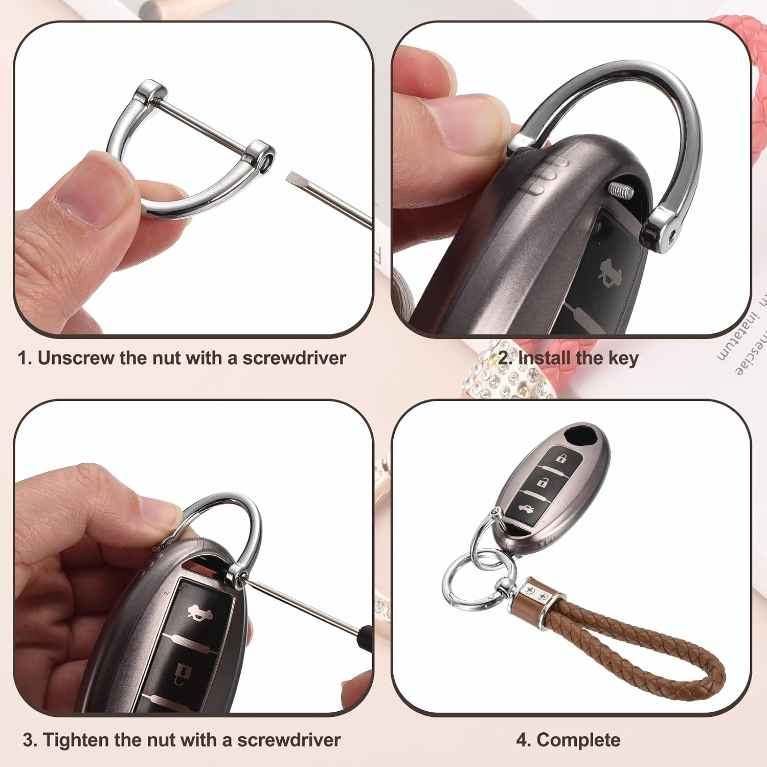 MECCANIXITY Weave Key Chain Ring Braided Rope Leather Keychain with 360 Degree Rotatable D-ring and Screwdriver Zinc Alloy
