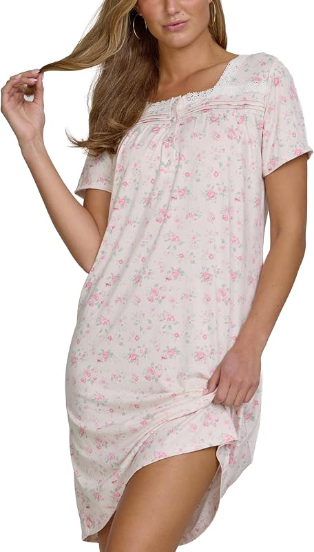 Catherine Malandrino Nightgowns for Women - Soft Breathable Sleepwear Dress | Stretch fabric; relaxed fit; knee-length; ideal for sleeping, lounging, and hospital recovery