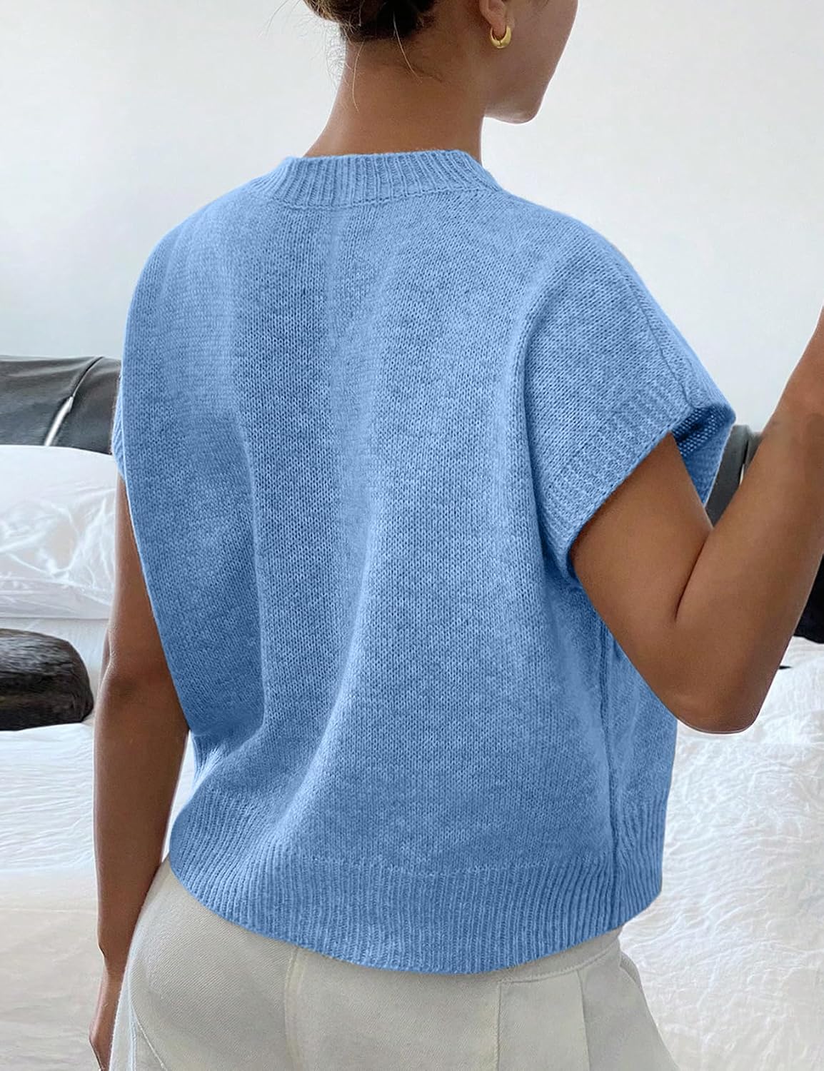 Womens Casual Floral Flower Sweater Vest Crew Neck Sleeveless Summer Loose Ribbed Knit Pullover Tops