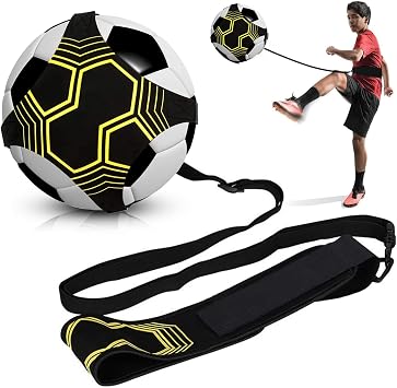 Football Kick Trainer, Soccer/Volleyball/Rugby Trainer Hands-Free Adjustable Solo Soccer Practice Aid Throw Training Equipment for Kids Adults Ball Sizes 3, 4, 5