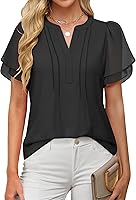 ANRABESS Women's Chiffon Blouse V-Neck Petal Short Sleeve Tops - Flowy Summer Office Casual Shirts