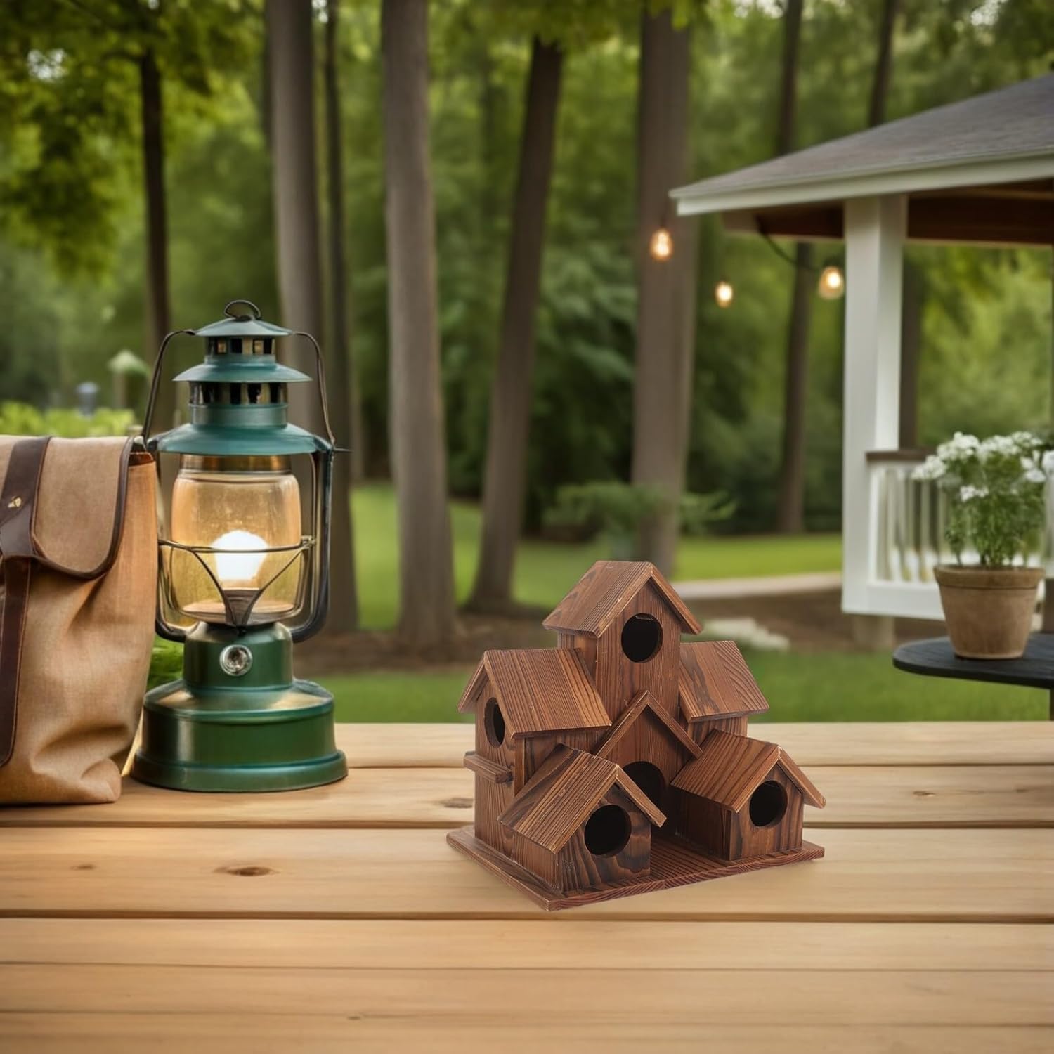 TEHAUX 2pcs Rustic Wooden Birdhouse for Outdoor Hanging, Wild Bird Nesting Box Cottage Style, Garden Wood Bird Feeder Nest Box for Backyard Wildlife Viewing