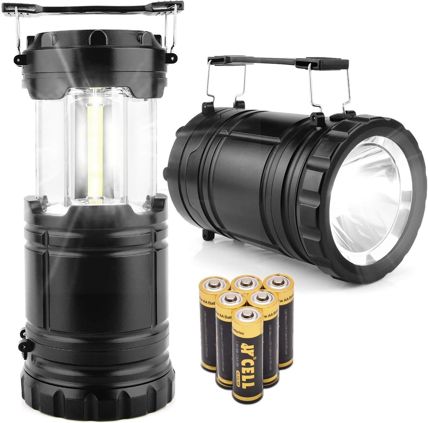 Camping Lanterns Battery Powered Led Lantern Flashlights with Batteries Handheld Collapsible Rechargeable Spotlight Magnetic Base 2 in 1 Power Outage Lamps for Emergency - PACEARTH