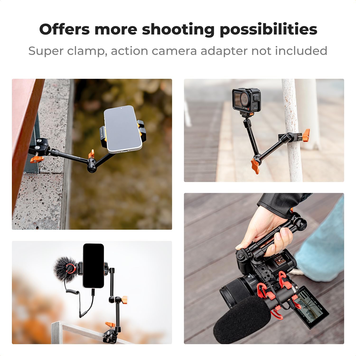 K&F CONCEPT 9.8" Magic Arm, 1/4" Screw Camera Mount Arm 360° Ball Heads for DSLRs, Monitor, Flash, LED Light, Microphone, Camera Cage, Action Camera - Image 7