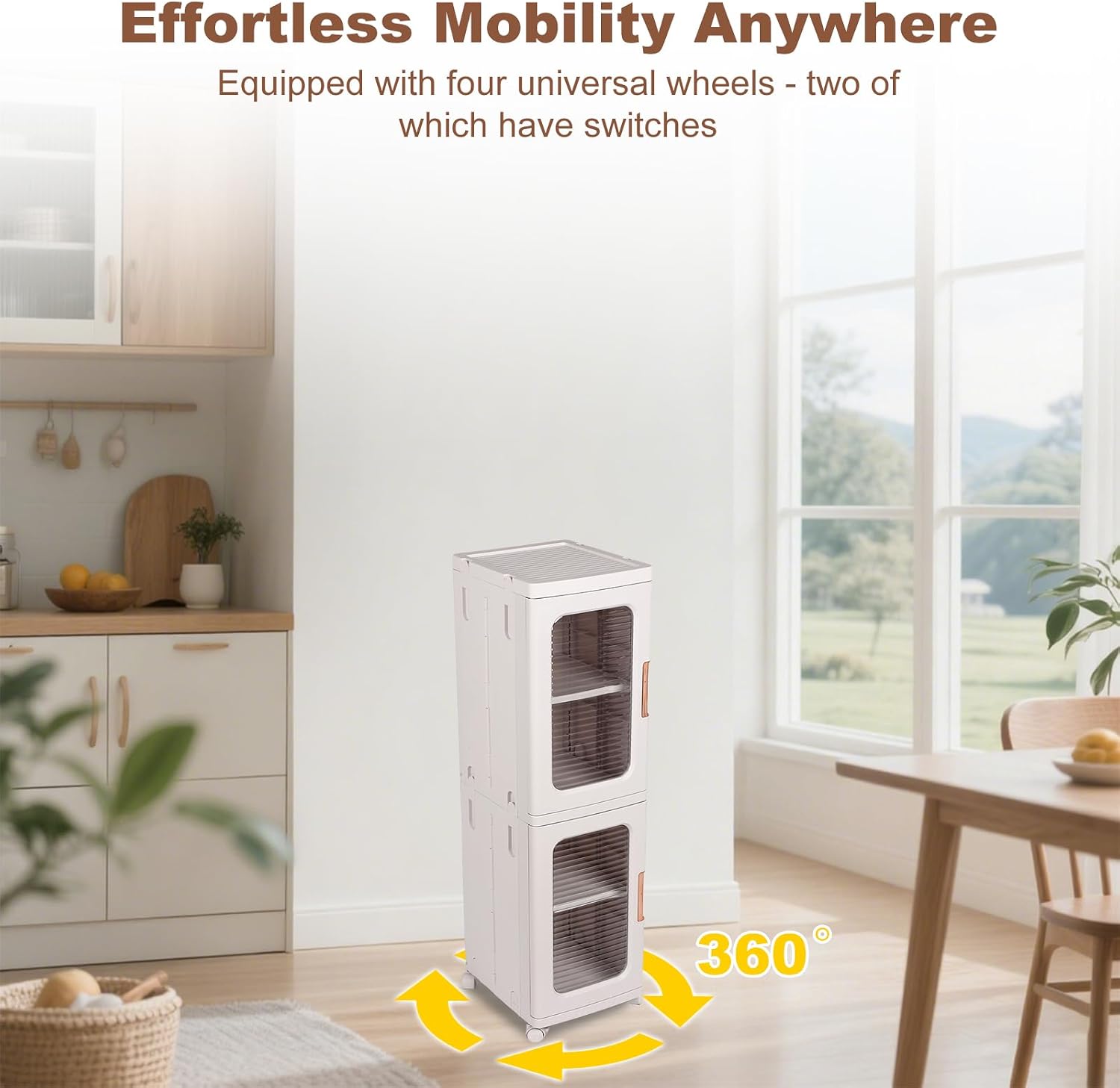 FAHKNS 2-Tier Narrow Storage Cabinet with Transparent Doors and Adjustable Shelves, Ideal Bathroom Organizer and Storage Cabinet for Compact Space, Bathroom, Kitchen, Laundry