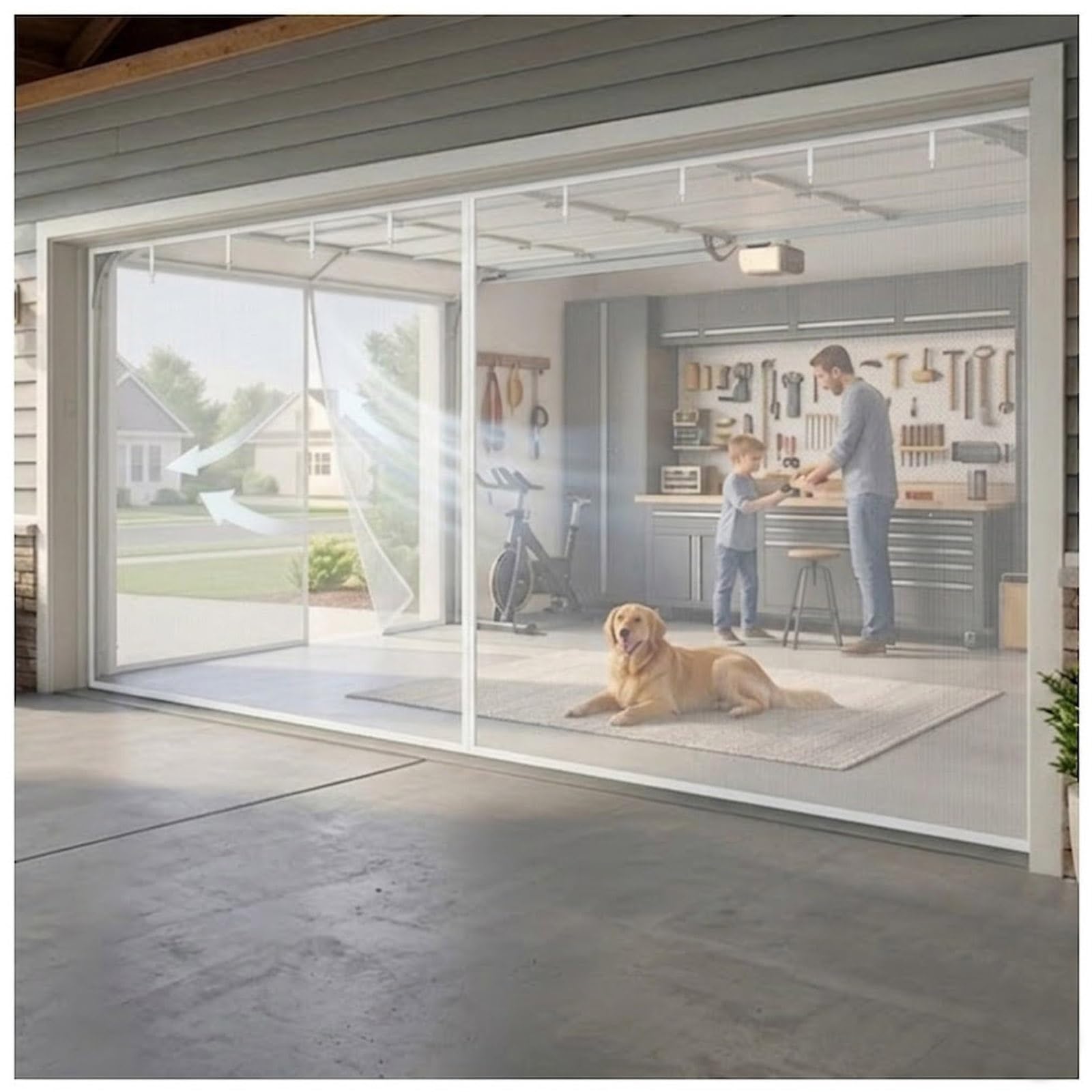 Moustiquaire de garage double magnétique blanche contre insectes pour terrasse
