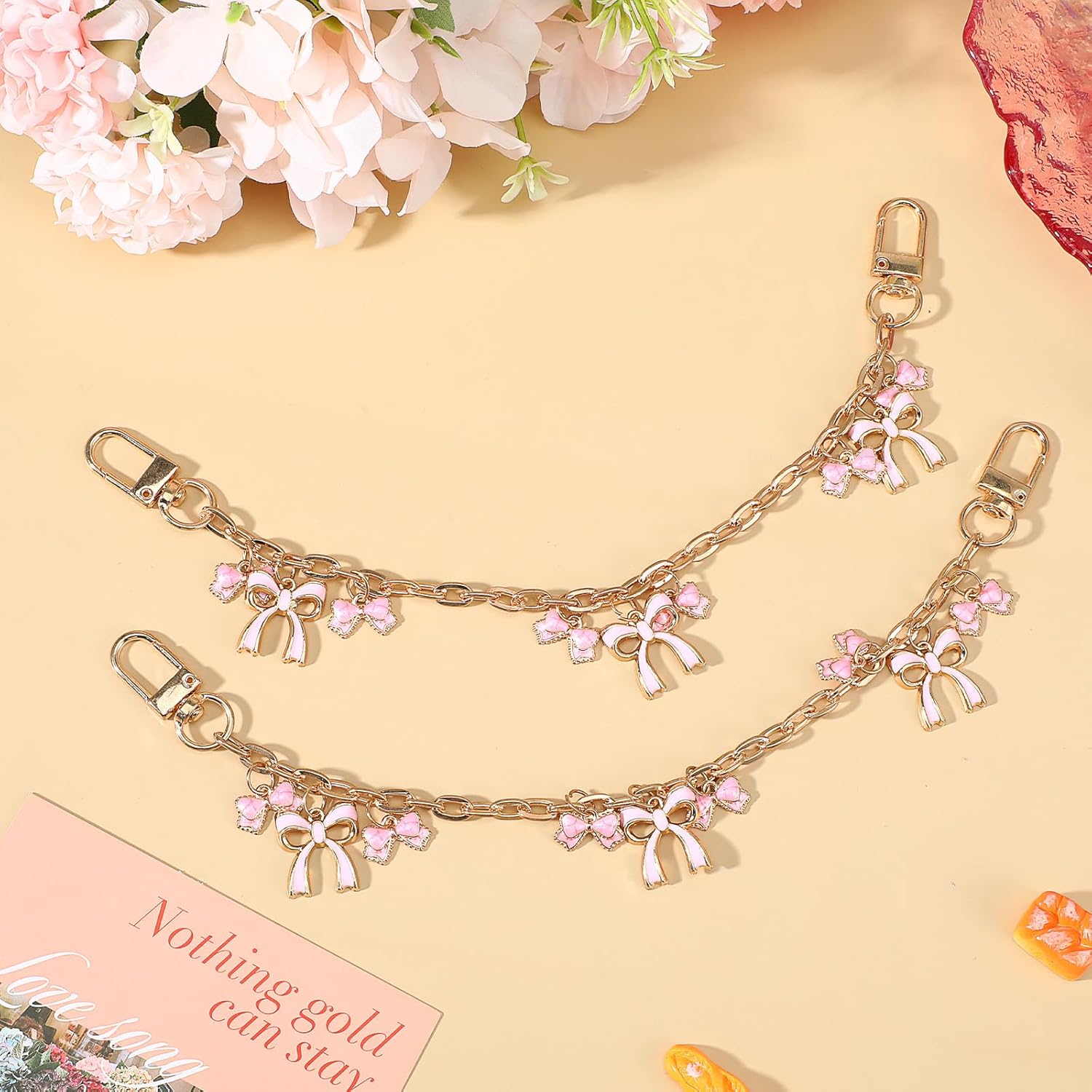 LXUEJIE 2 Pcs Purse Chain Strap Replacement, 9.8 Inch Alloy Bag Extender Chain Enamel Flower Charm Purse Handle Extender Decorative Bag Chains for Purses Wallets Handbags - Image 7