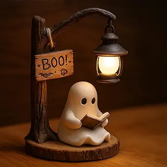 Cute Ghost Reading Lantern - Boo, Ghost Reading Book Lamp, Halloween Cute 3D LED Night Light, Ideal for desks, mantels, Halloween Gift (1 pcs)