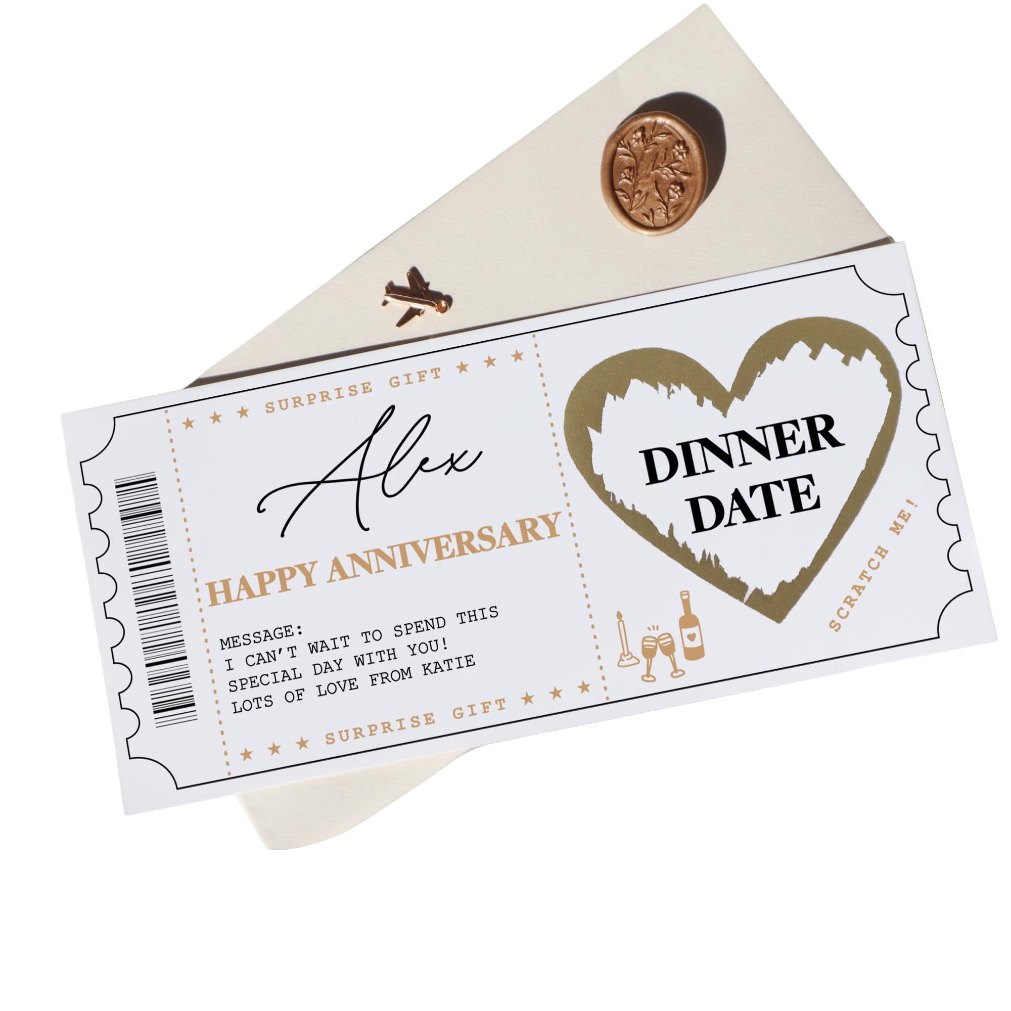 Personalised scratch reveal golden ticket birthday voucher christmas surprise gift anniversary love coupon for him her fake event pass token keepsake your own text ST-03 (Dinner/Restaurant)