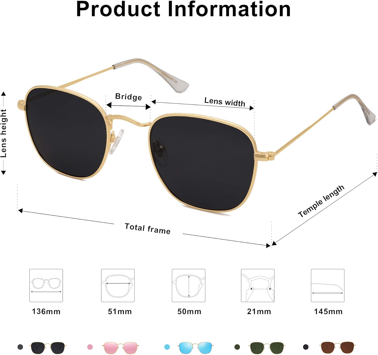 SOJOS Square Polarized Sunglasses for Men Women Classic Vintage Retro Style SJ1143 - Image 6