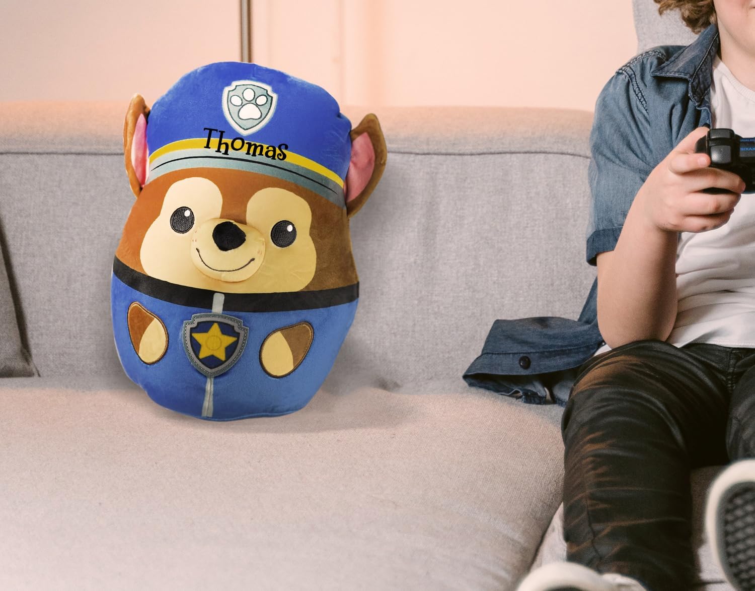 Paw Patrol Toys - Character Squish Stuffed Animal Sitting Plush - Rescue Pup in Uniform Keepsake Gifts (Chase Squish Plush)