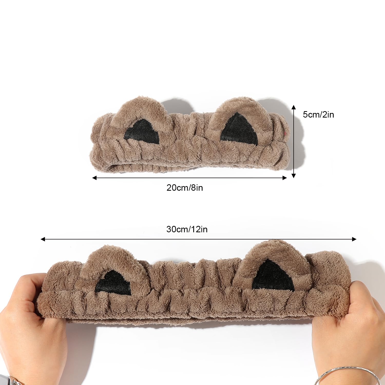 Makeup Headbands for Women - Brown Spa Headband Fluffy Bow Tie for Washing Face Skin Care