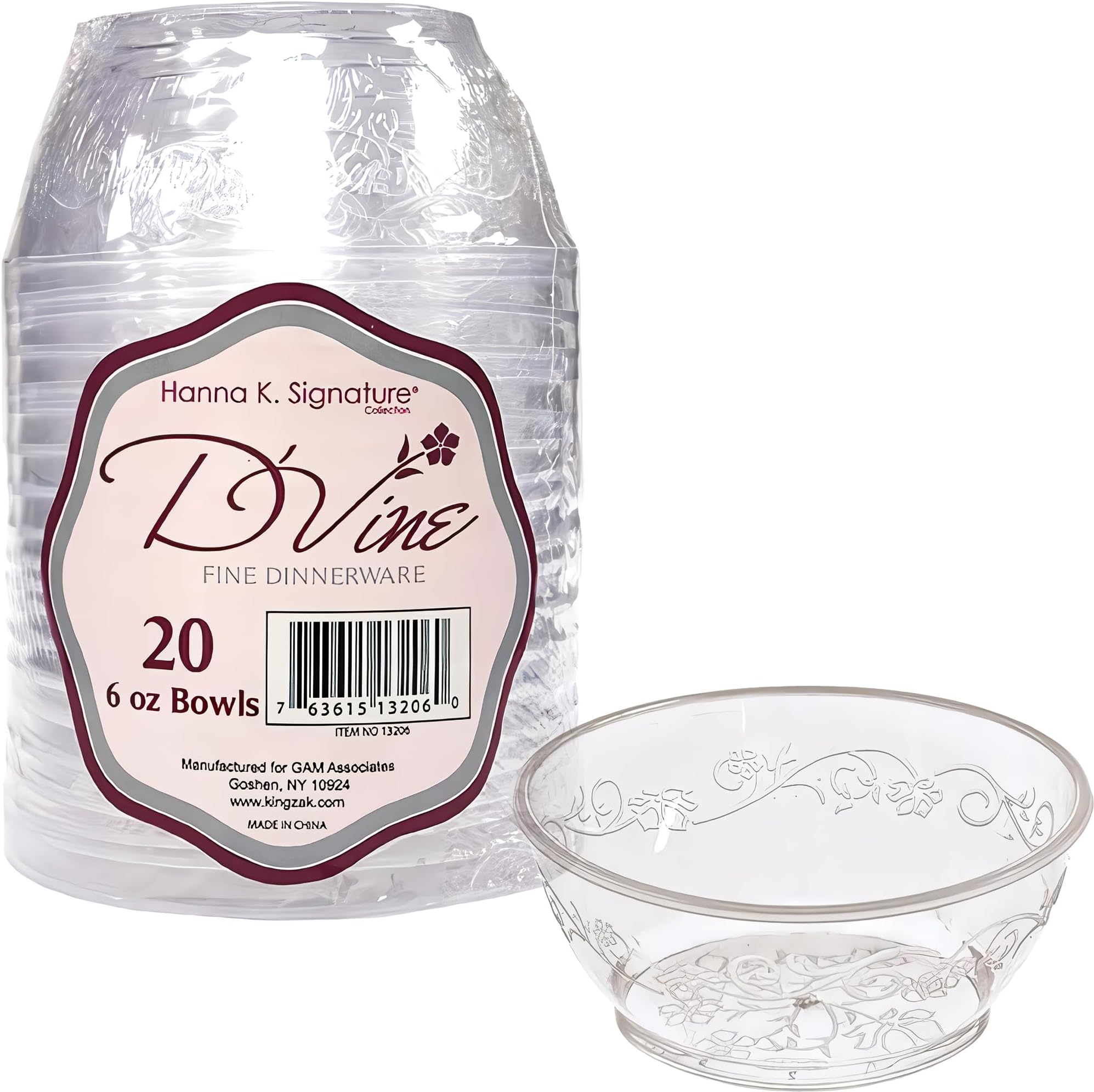 D'Vine Clear Deluxe Plastic Round Dessert Bowls - 6oz (Pack Of 20) - Perfect For Parties, Weddings & Catering Events