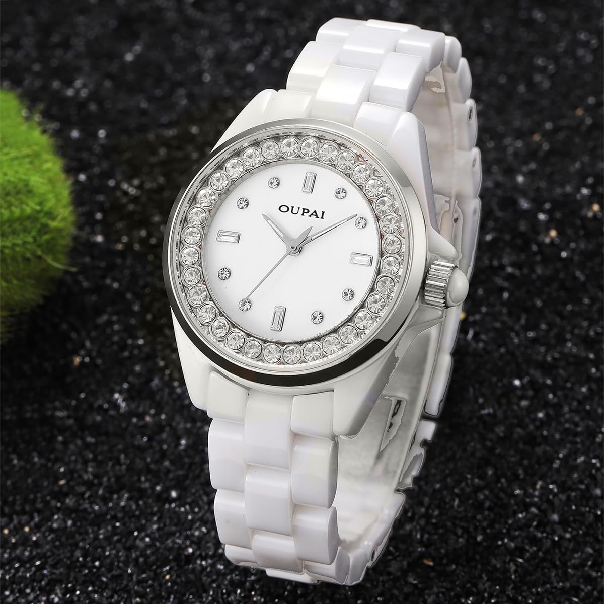 White Ceramic Watches for Women, Fashion Ladies Watch Elegant Dress Women's Wristwatches with Diamond Waterproof Quartz - Image 3