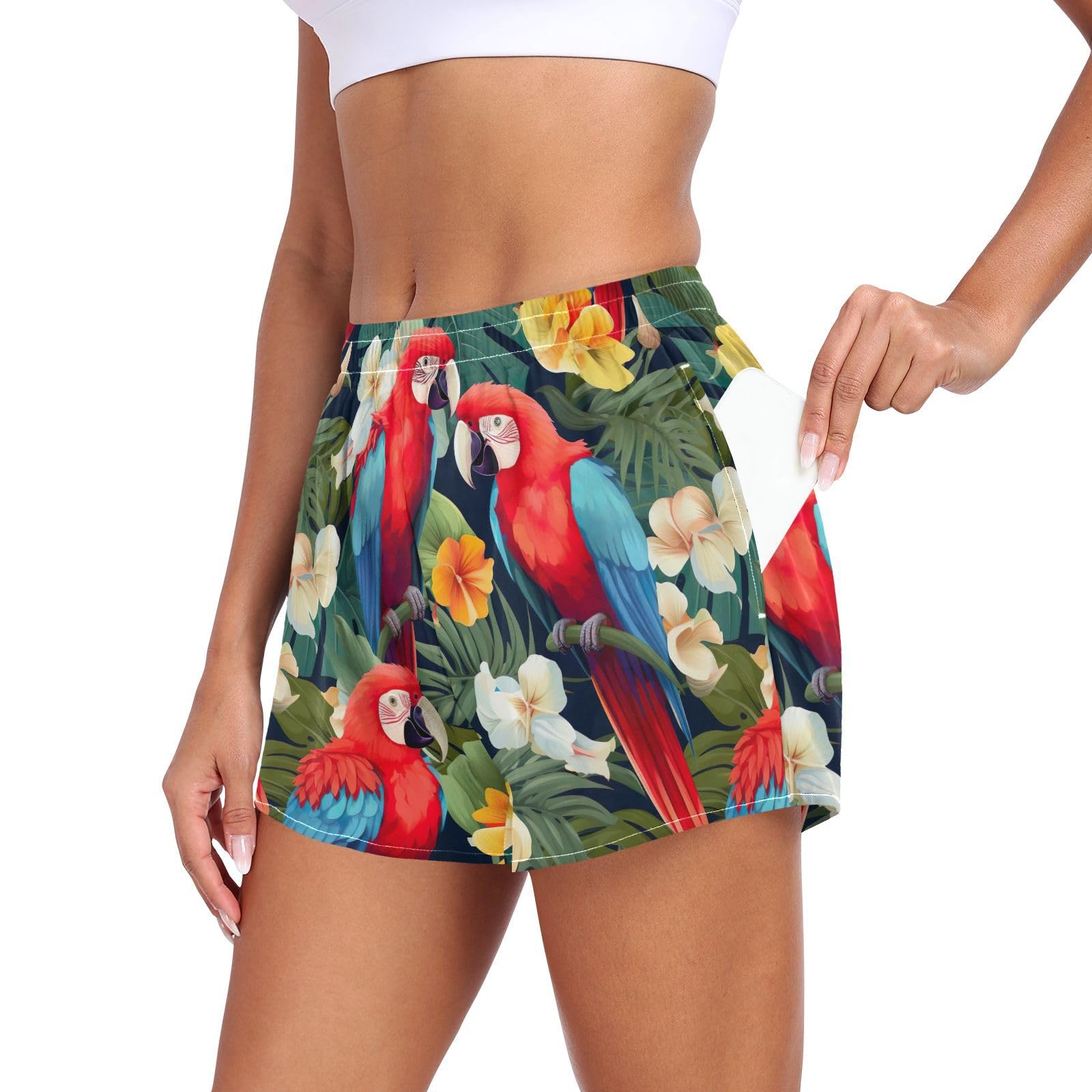 Women's Running Shorts Parrot Tropical Women's Athletic Shorts with Pockets XL 202a8794