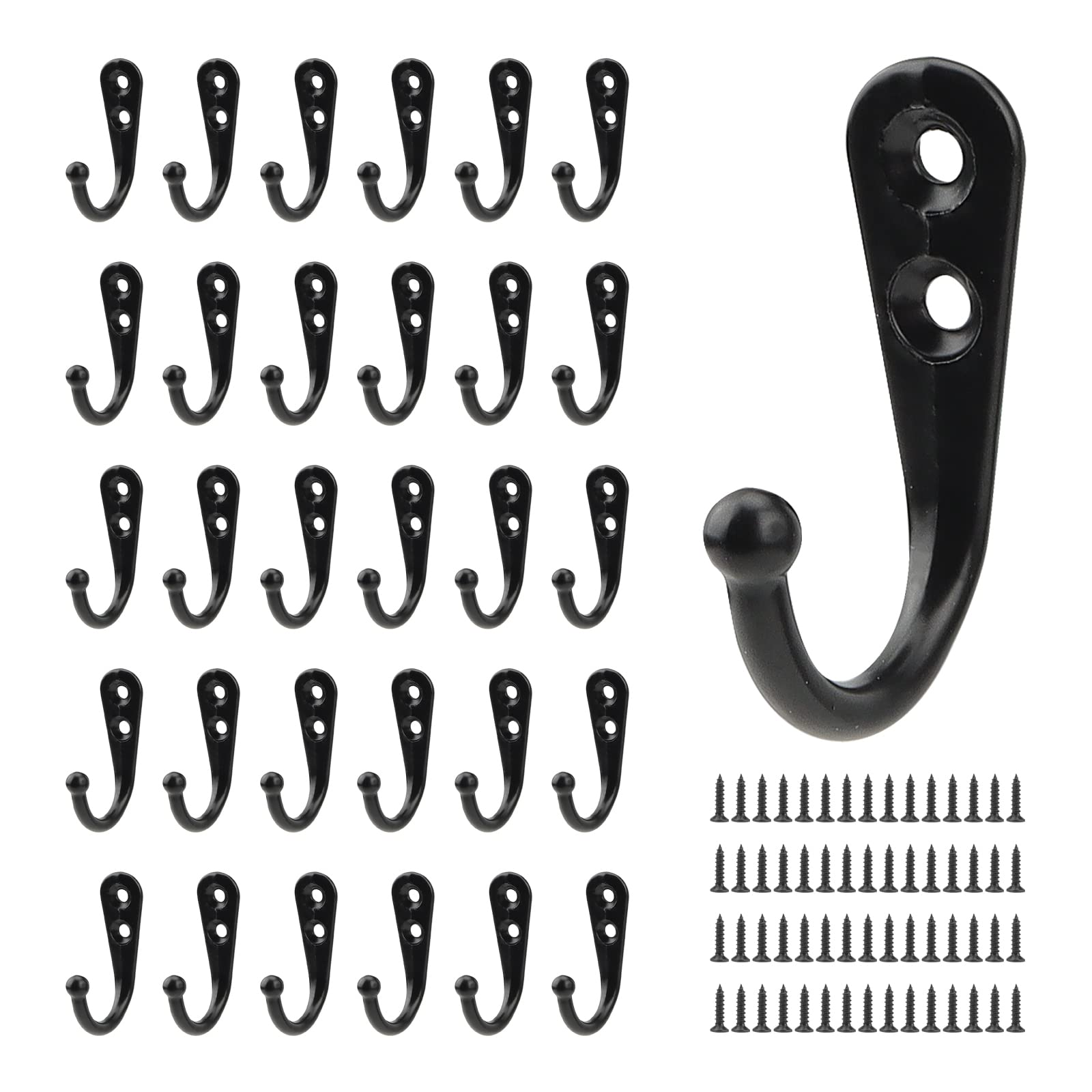 NEUSID 30 Ganci A Muro Piccoli In Acciaio Inox 27 Mm Con Viti - Set Vintage Per Cucina, Bagno, Ufficio (15 Neri + 15 Argento)