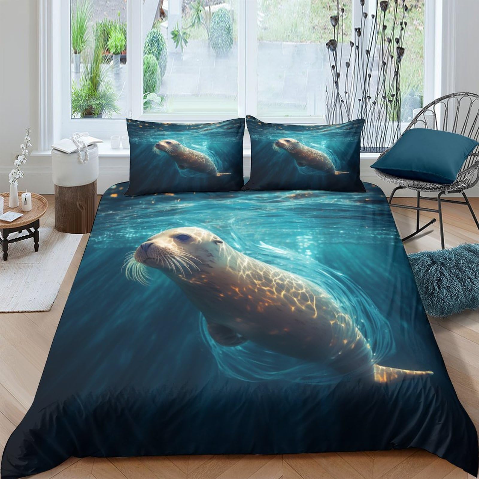 Parure de lit 3 pièces Walrus housse de couette 200x200 taies d'oreiller lit double ado