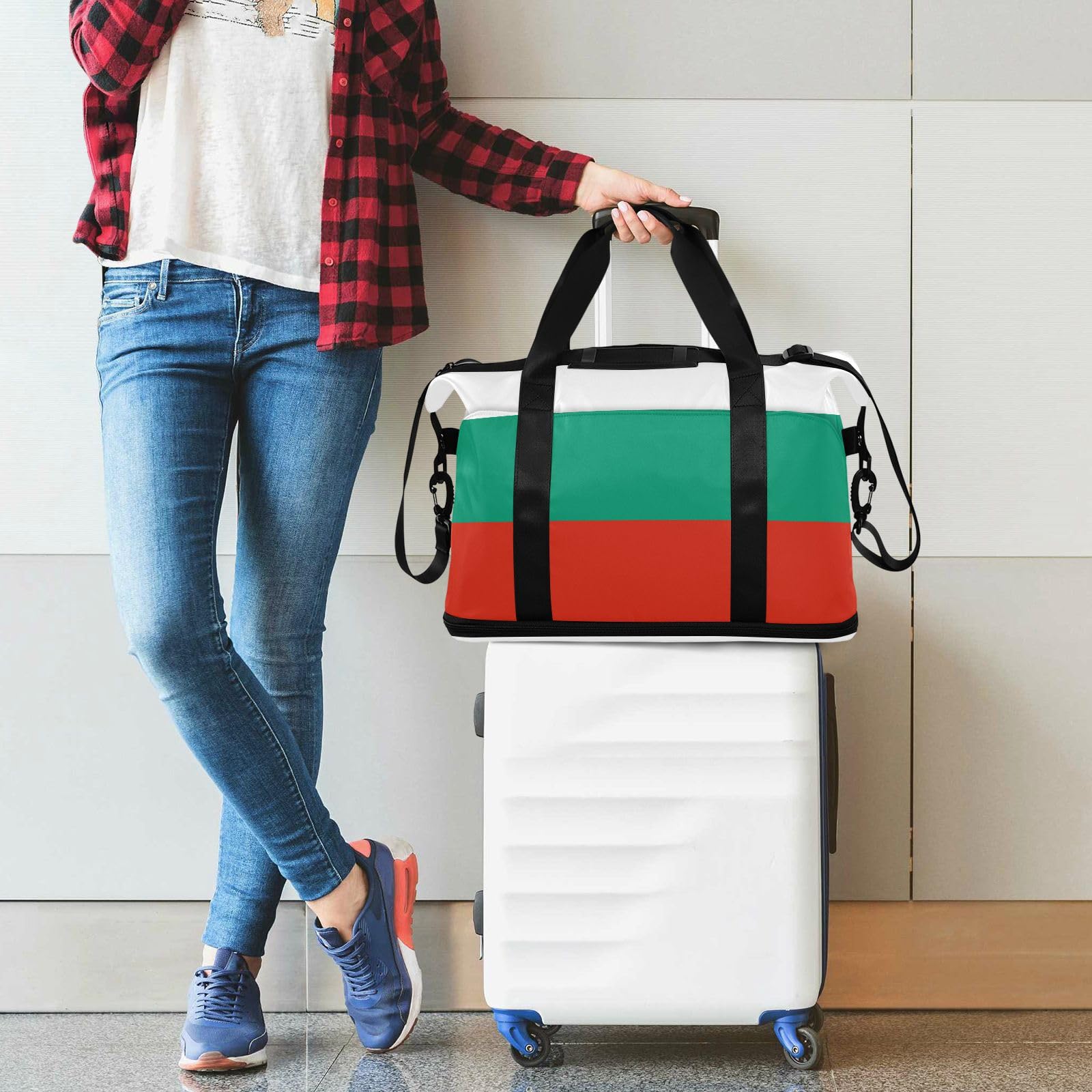 Flag Bulgaria Bolsa de viaje de fin de semana con bolsillo húmedo, correa ajustable, bolsa grande para gimnasio plegable para hombres y mujeres