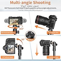 Vista 5 de XXZU Trípode de cámara de 180 cm, trípode para cámara y teléfono con cabeza de bola de 360° y soporte para smartphone, trípode de aluminio